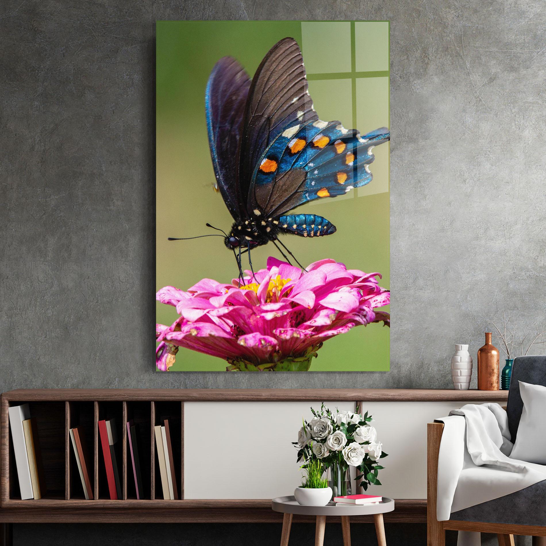 Glasbild Blue Grey Butterfly mockup 2