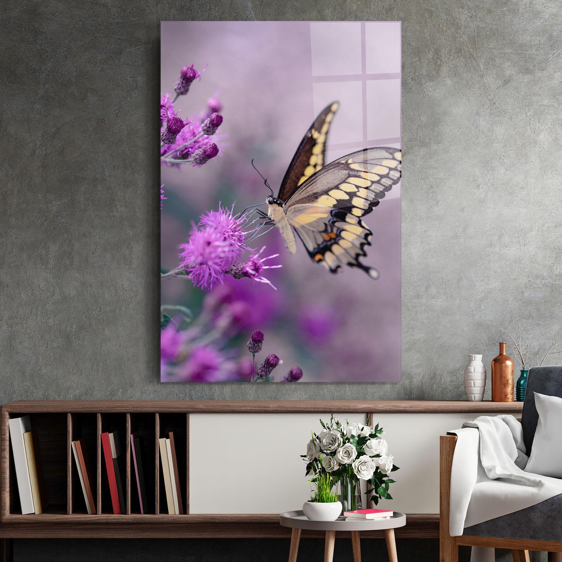 Glasbild Cream Black Butterfly mockup 2