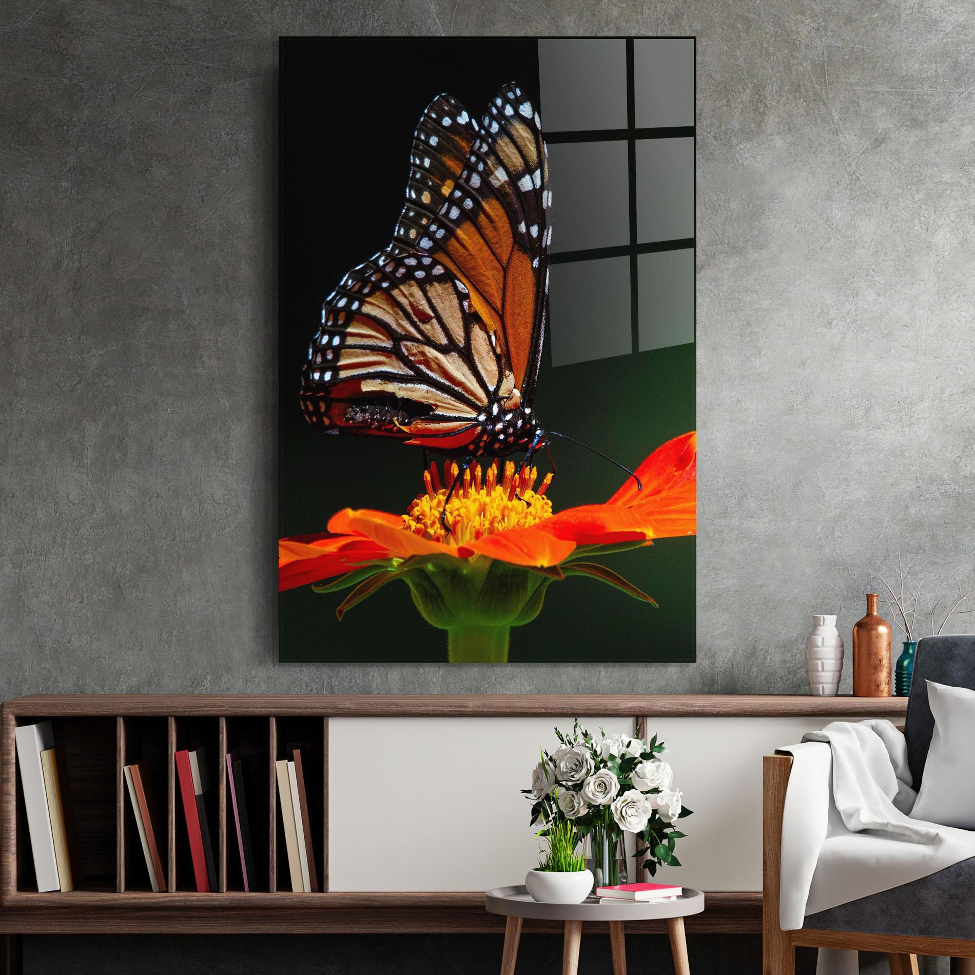 Glasbild Dark Orange Butterfy mockup 2