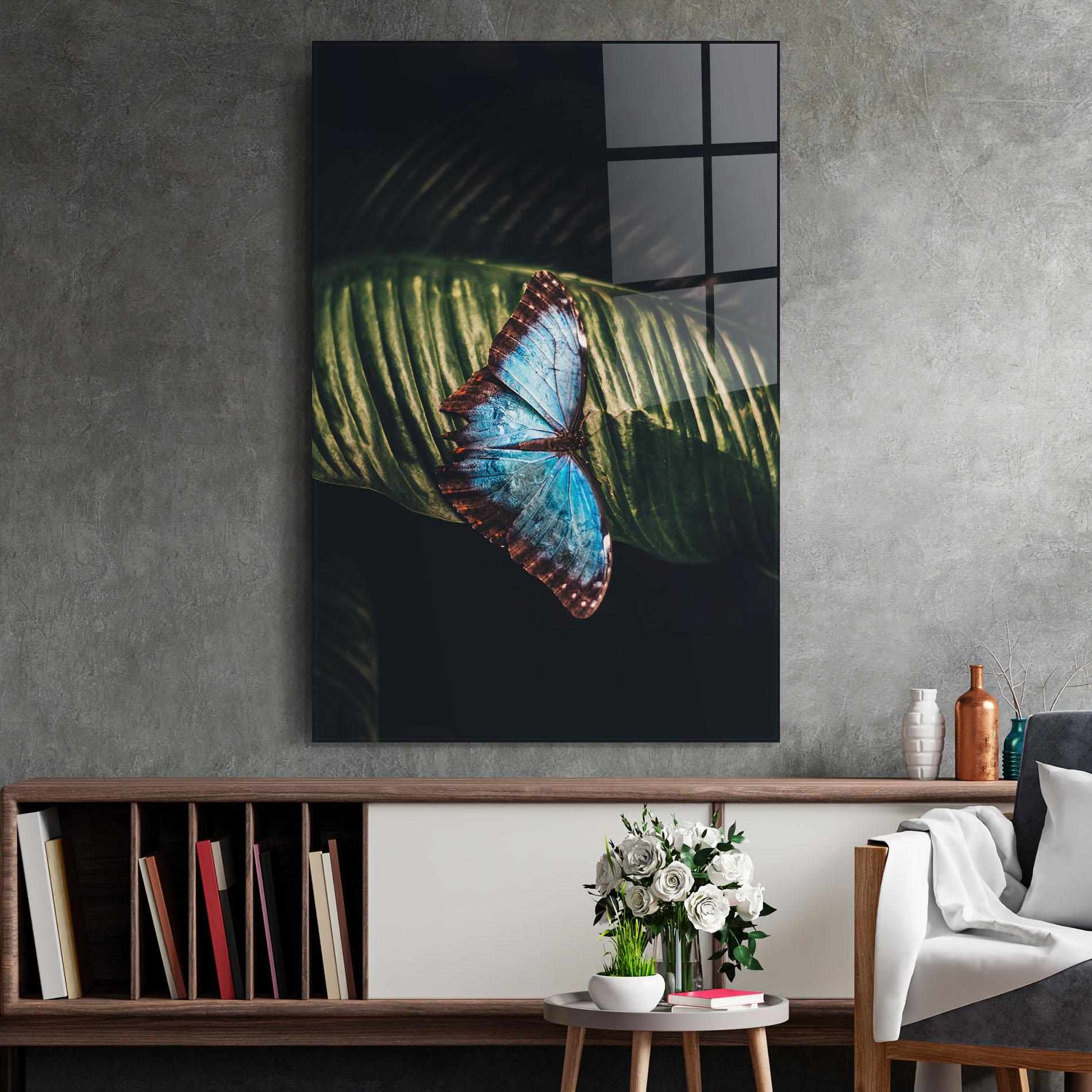 Glasbild Light Blue Butterfly mockup 2