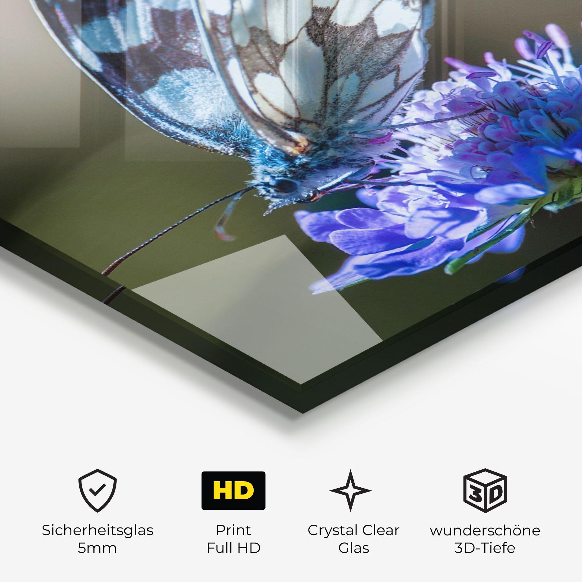 Glasbild Blue Butterfly In Nature mockup 3