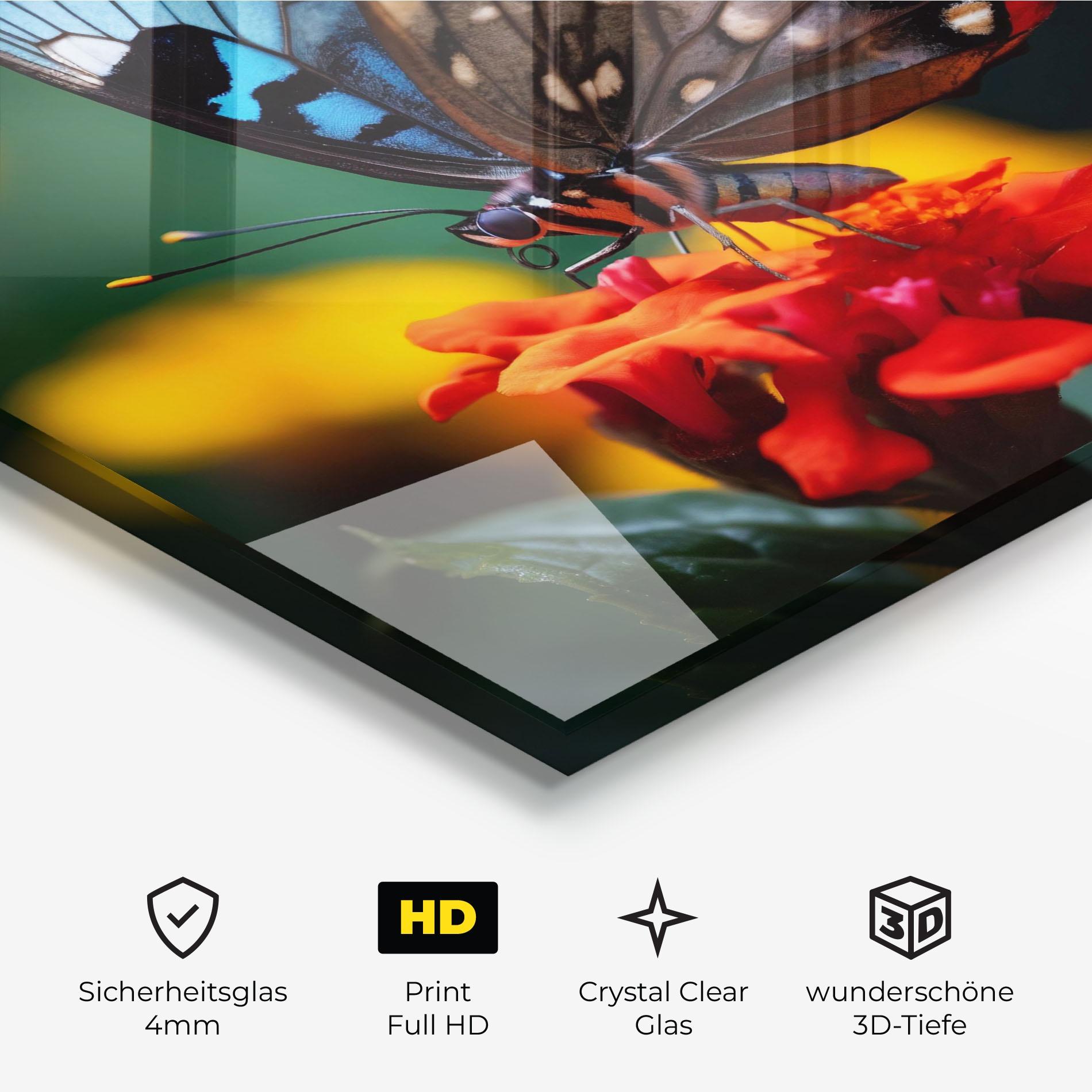 Glasbild Blue Red Butterfly mockup 3