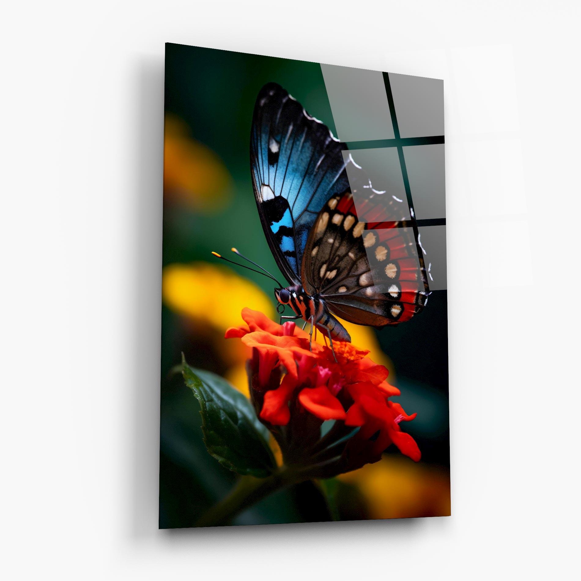 Glasbild Blue Red Butterfly mockup 6