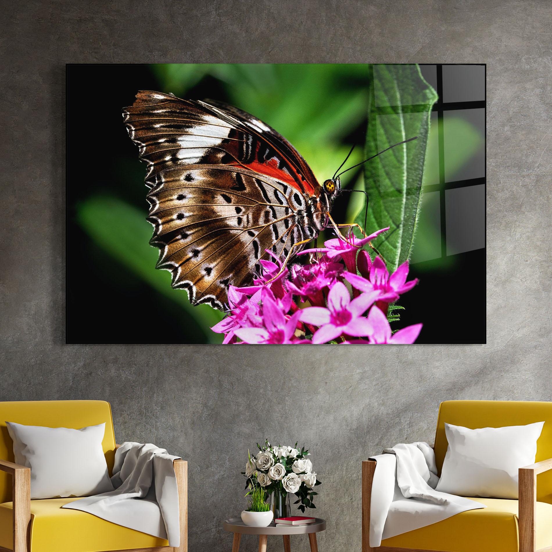 Glasbild Brown Red Butterfly mockup 4