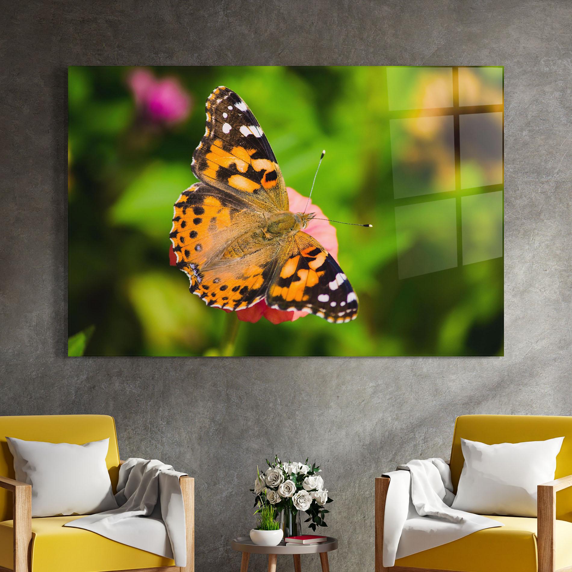 Glasbild Butterfly On Flower mockup 4