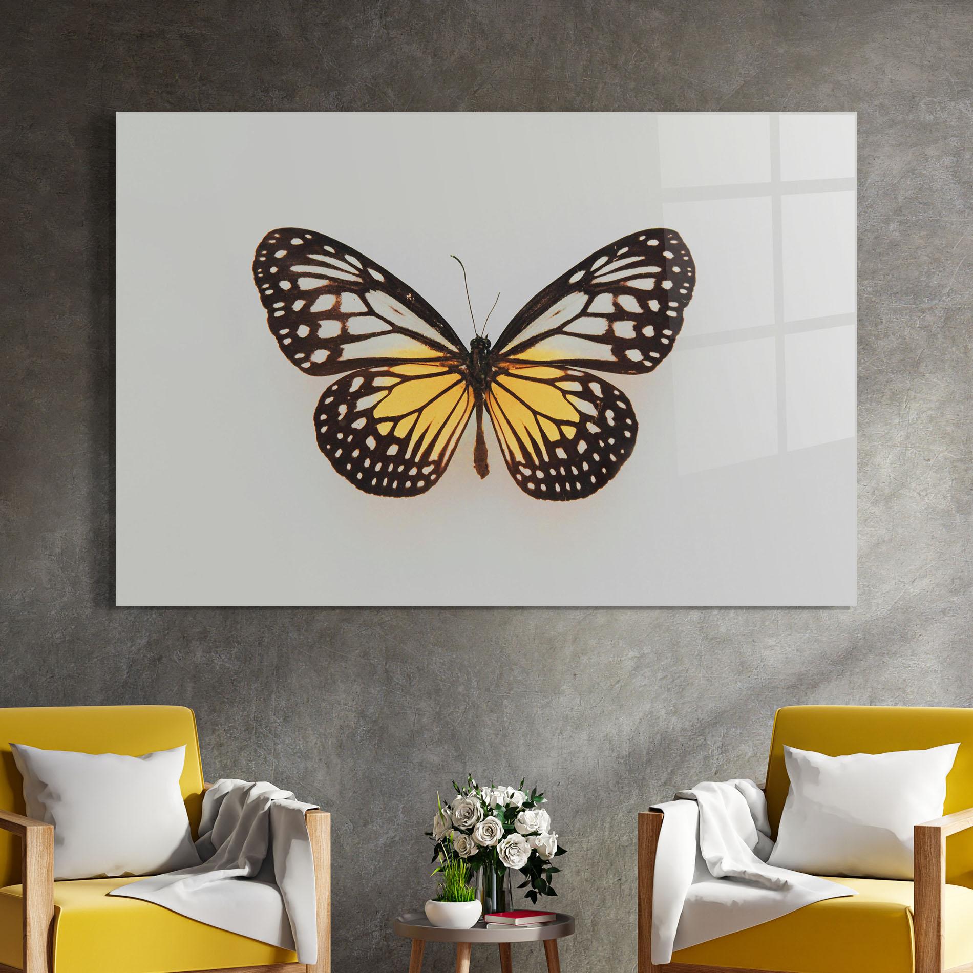 Glasbild Butterfly On Grey mockup 4