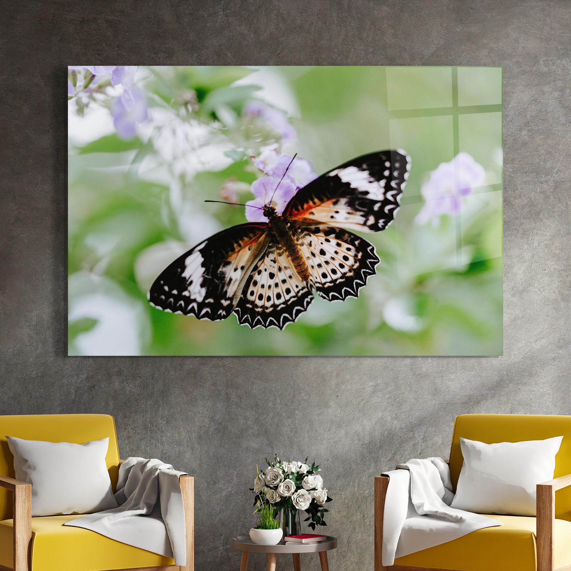 Glasbild Cream Orange Butterfly mockup 4