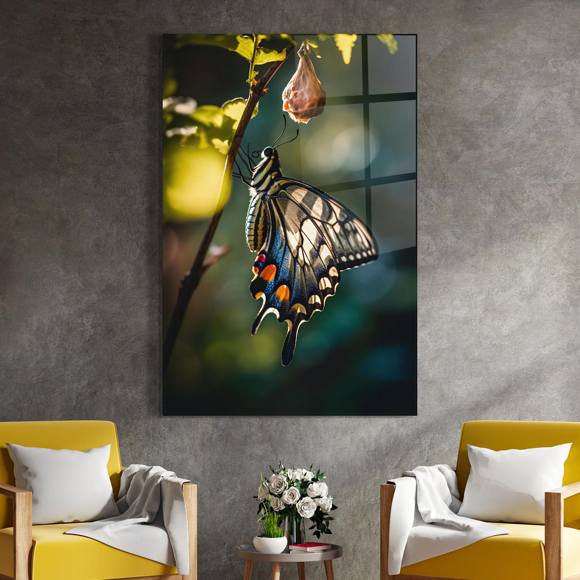 Glasbild Blue Cream Butterfly mockup 4