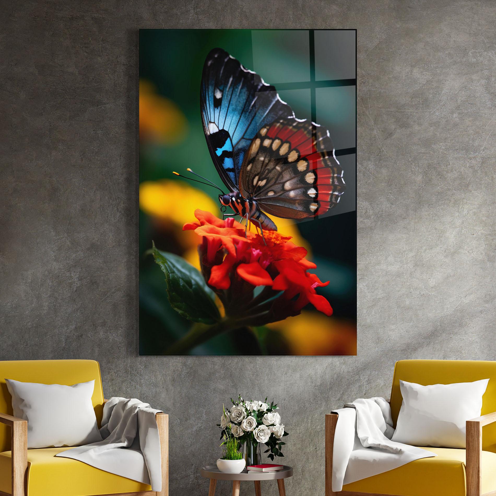 Glasbild Blue Red Butterfly mockup 4