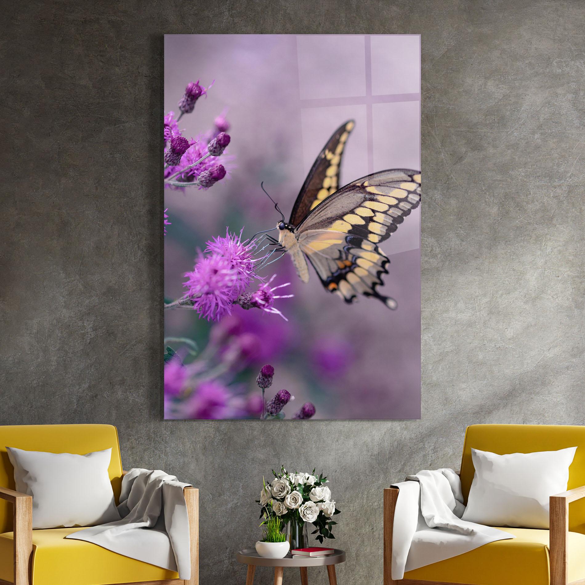 Glasbild Cream Black Butterfly mockup 4