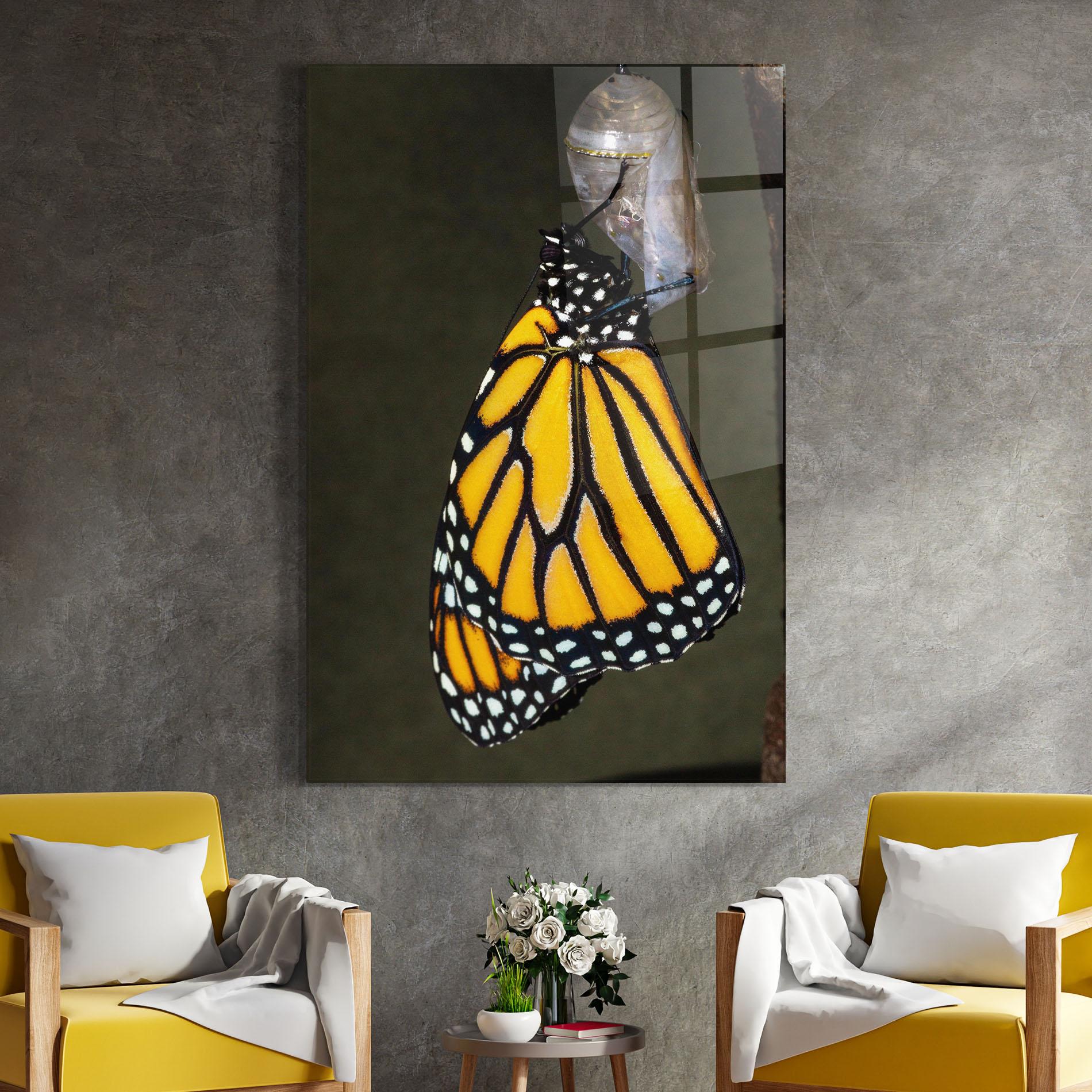 Glasbild Dark Yellow Butterfly mockup 4