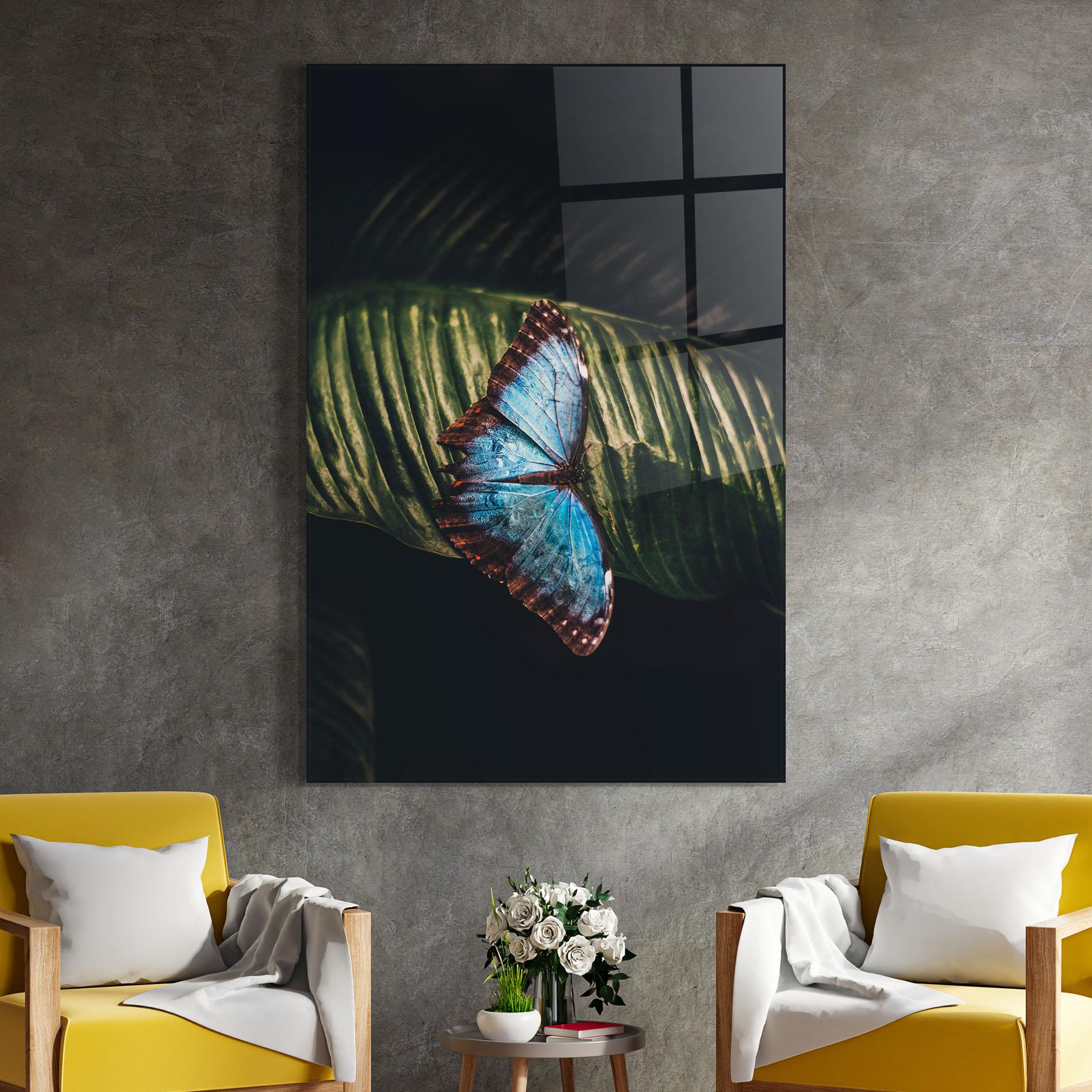 Glasbild Light Blue Butterfly mockup 4