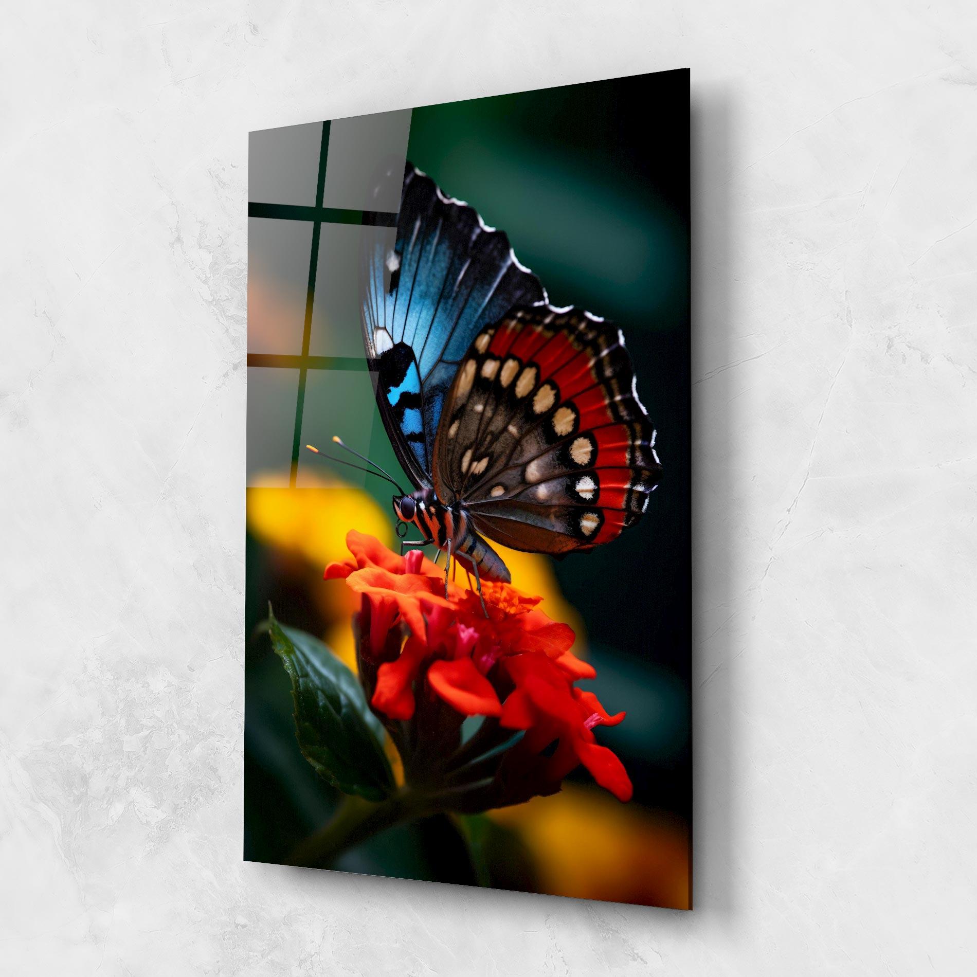 Glasbild Blue Red Butterfly mockup 1