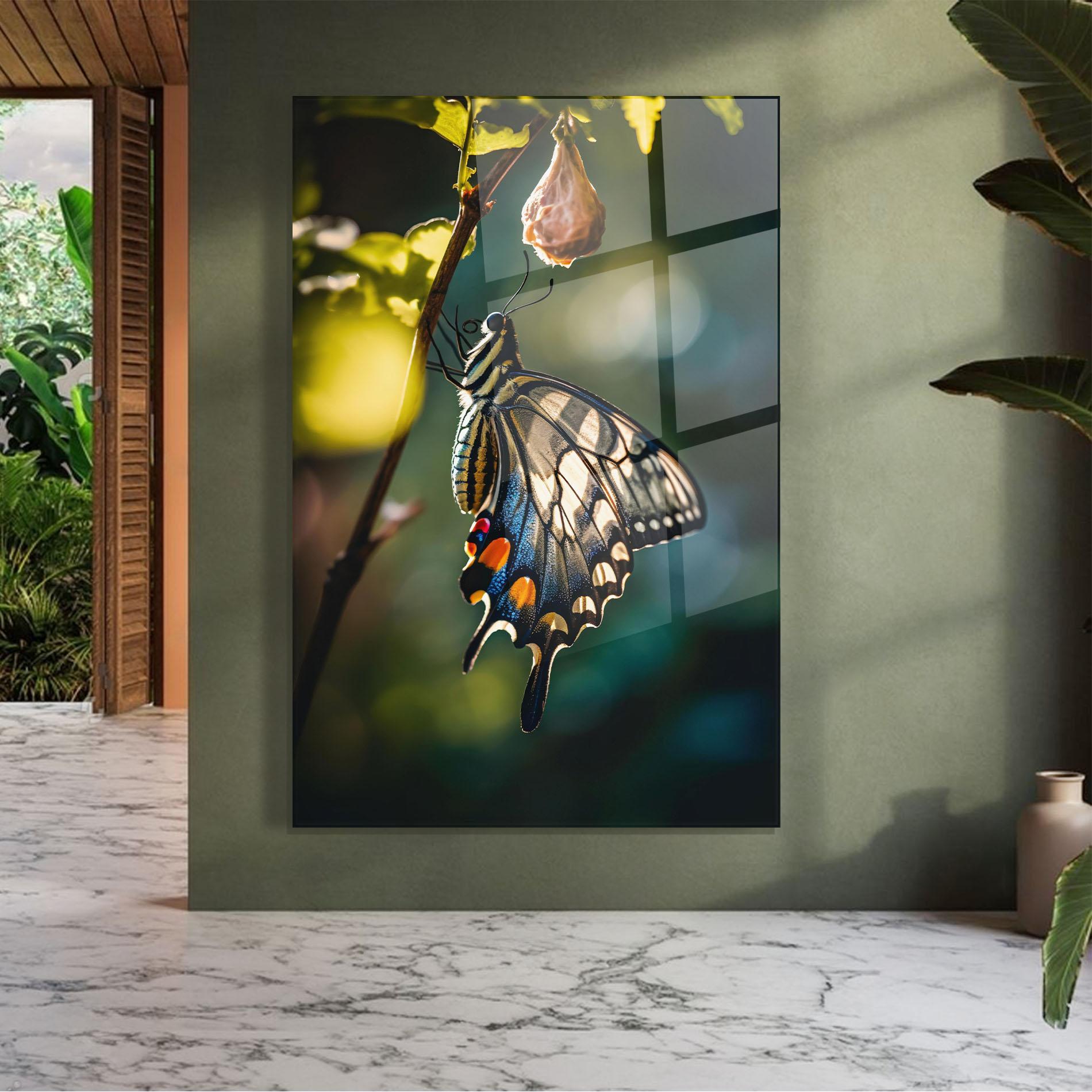 Glasbild Blue Cream Butterfly mockup 7