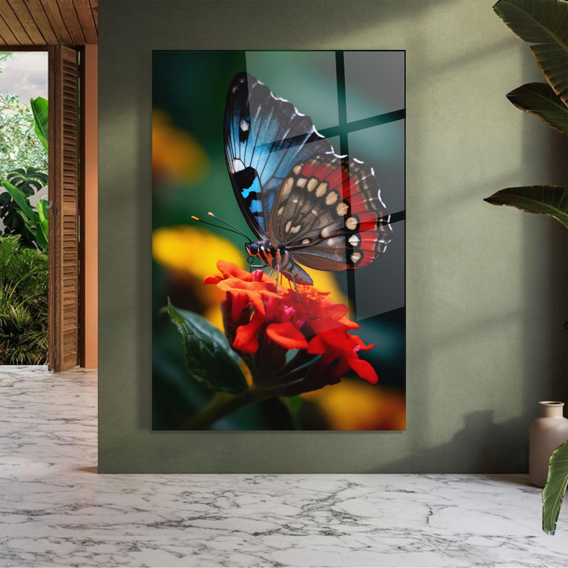 Glasbild Blue Red Butterfly mockup 7