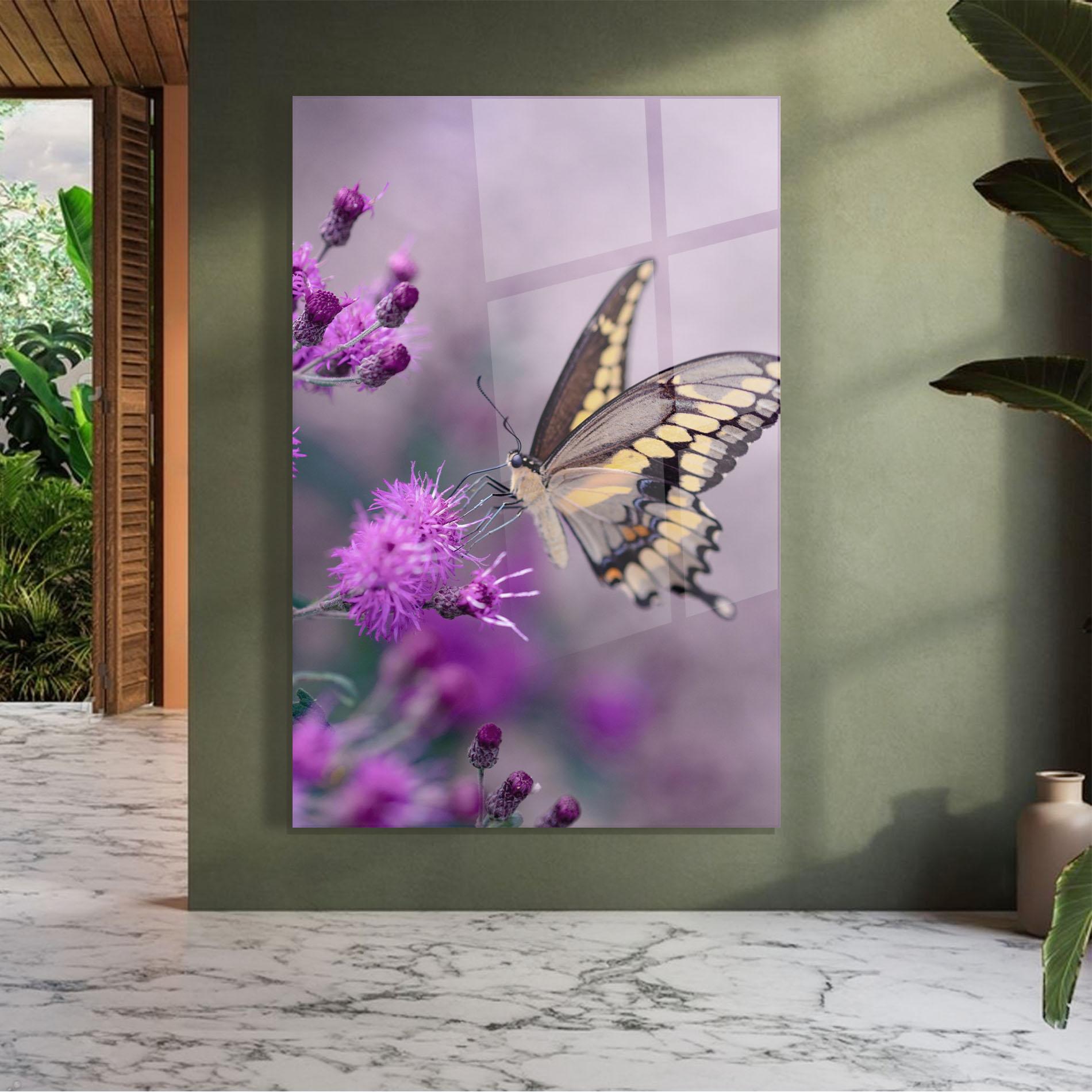 Glasbild Cream Black Butterfly mockup 7