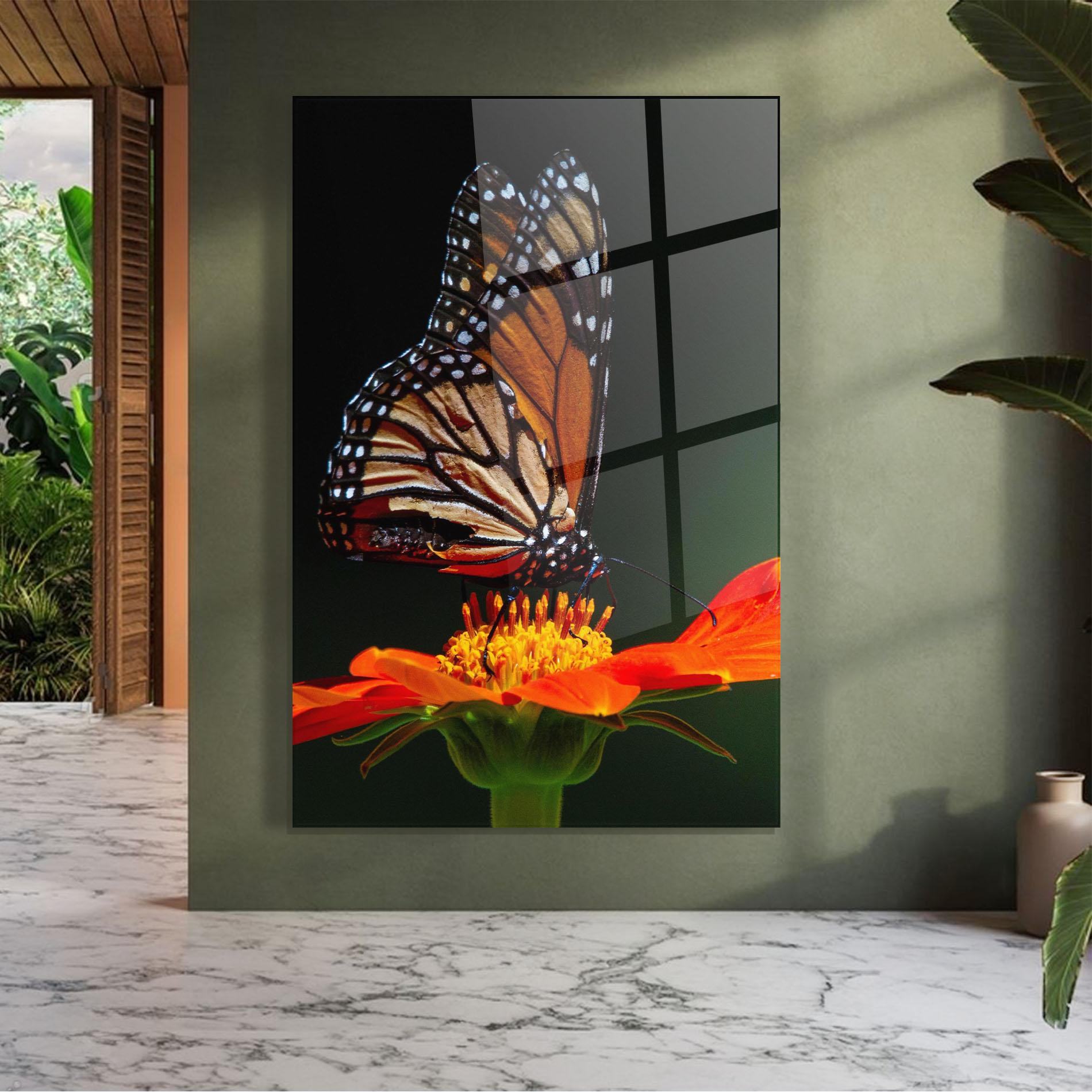 Glasbild Dark Orange Butterfy mockup 7