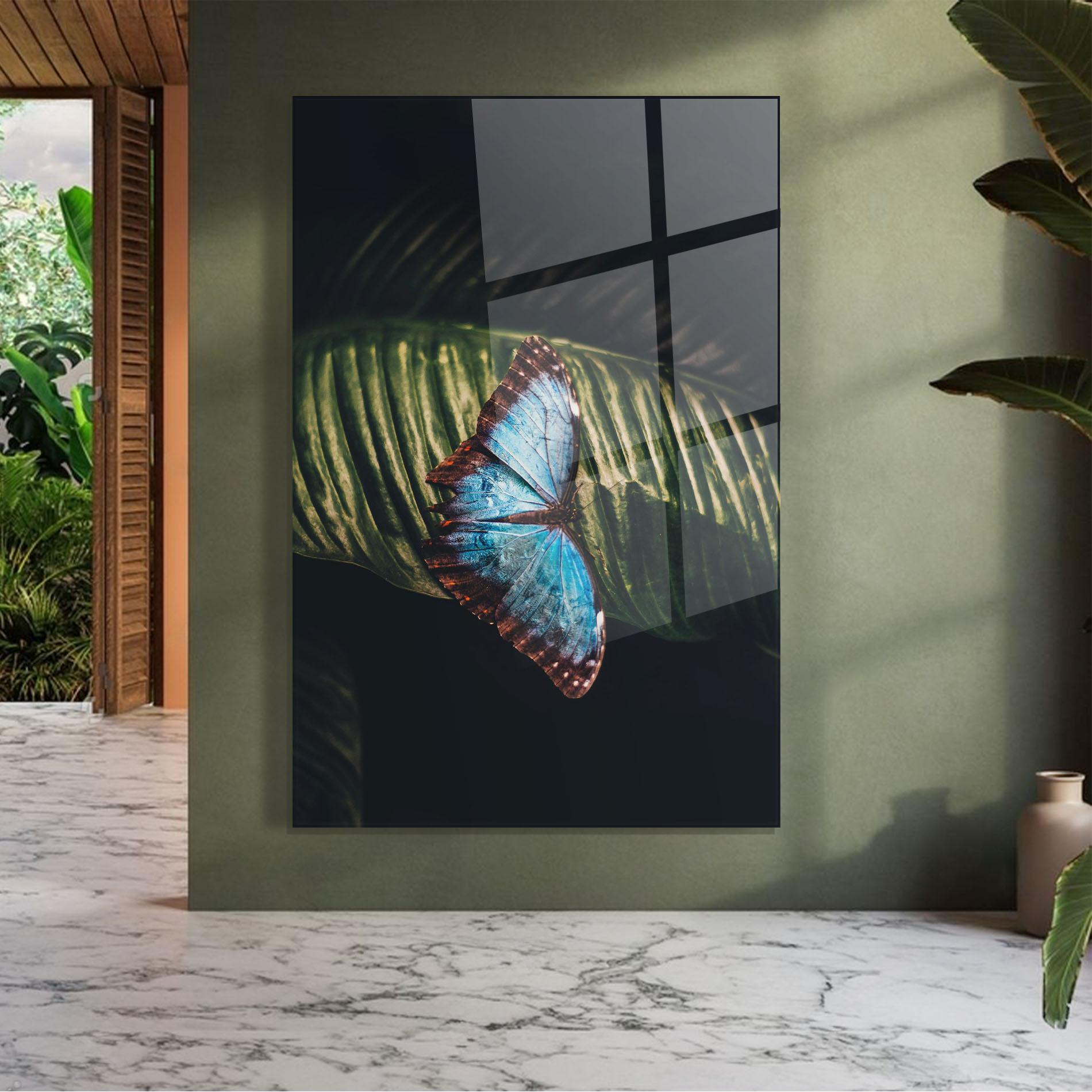 Glasbild Light Blue Butterfly mockup 7