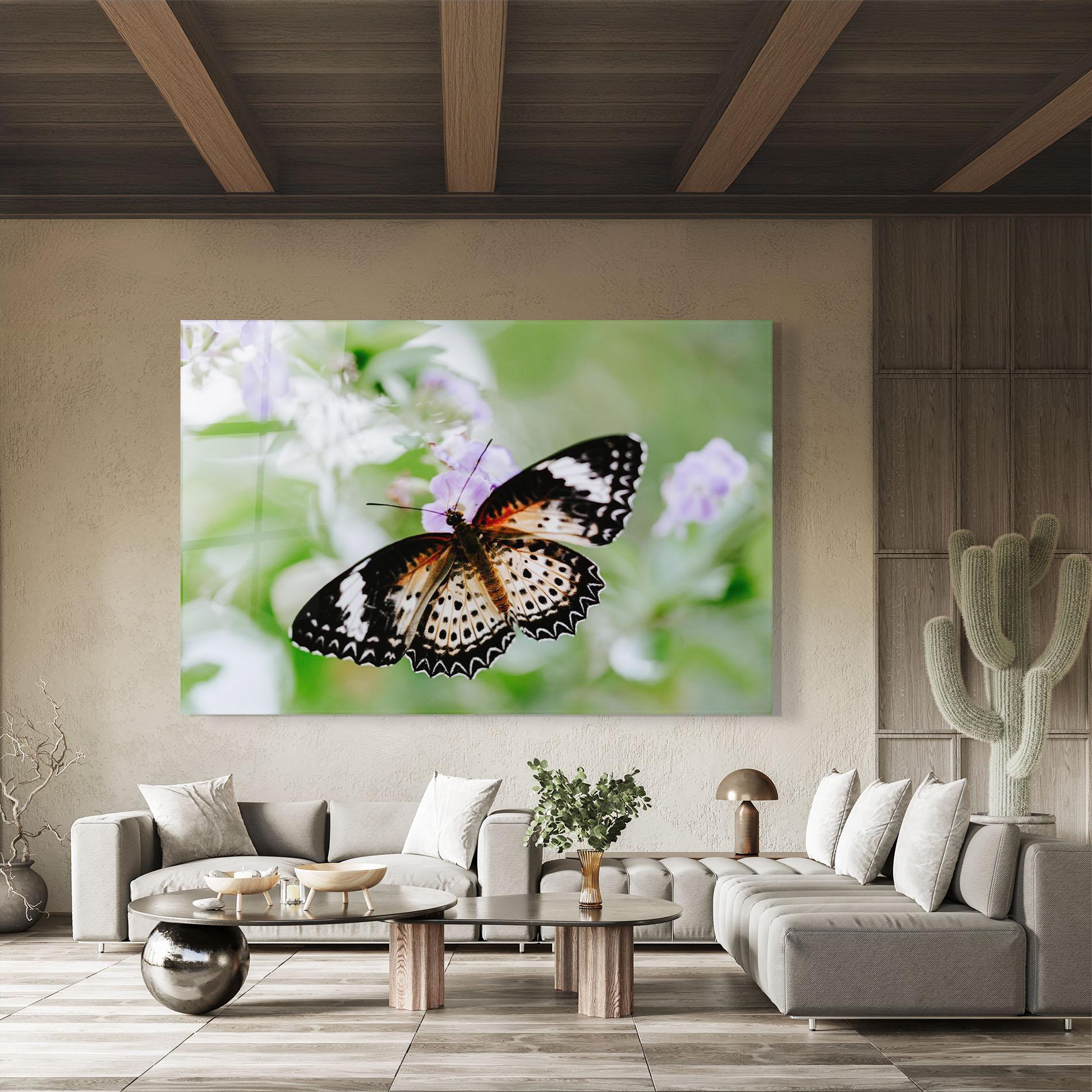 Glasbild Cream Orange Butterfly mockup 8