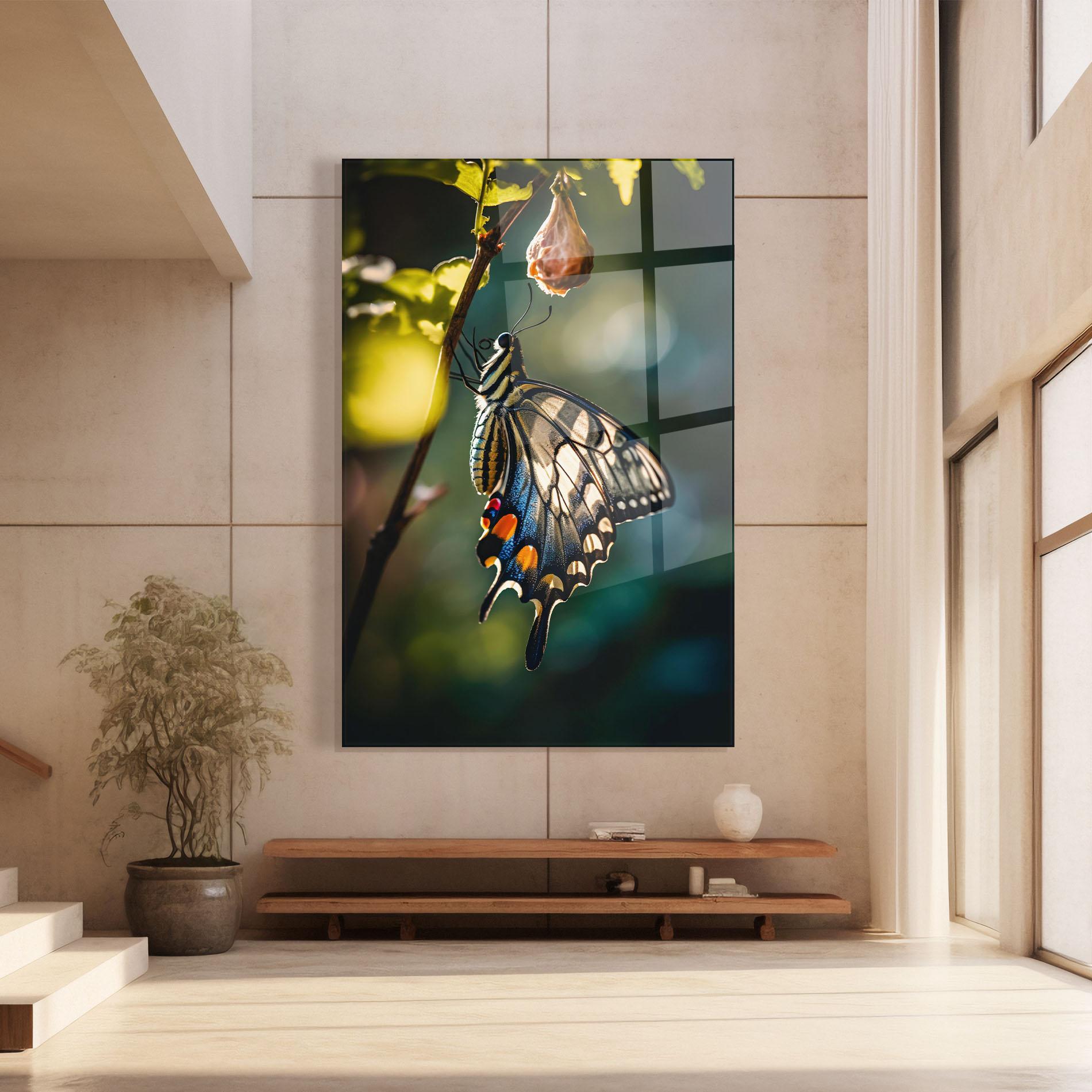 Glasbild Blue Cream Butterfly mockup 8