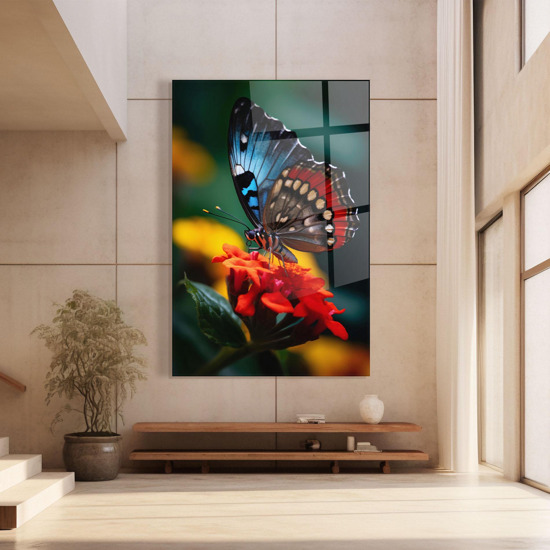 Glasbild Blue Red Butterfly mockup 8