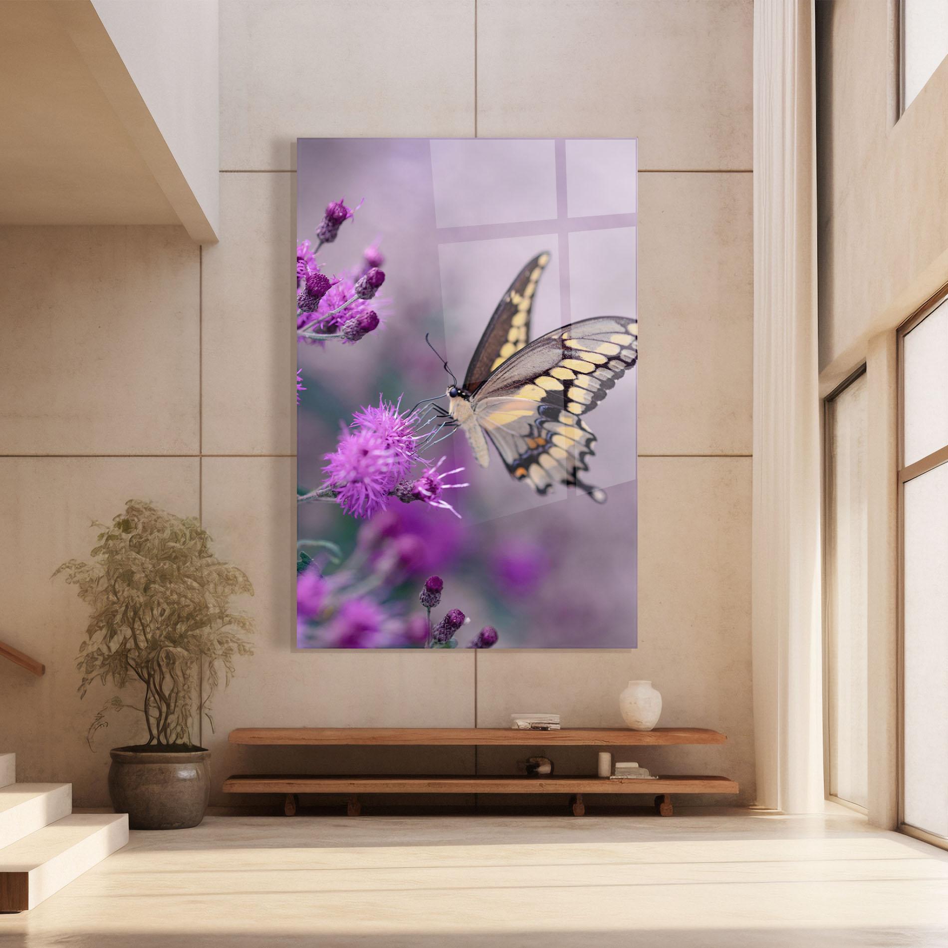 Glasbild Cream Black Butterfly mockup 8