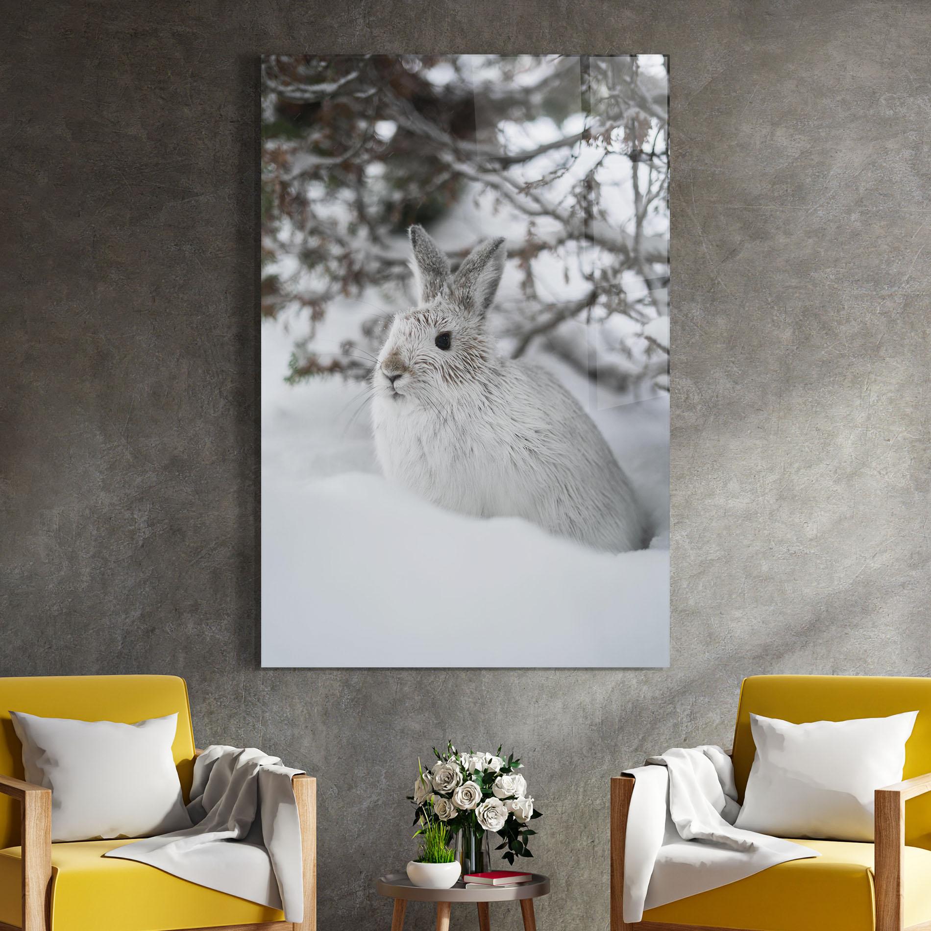 Glasbild Bunny In Snow mockup 4