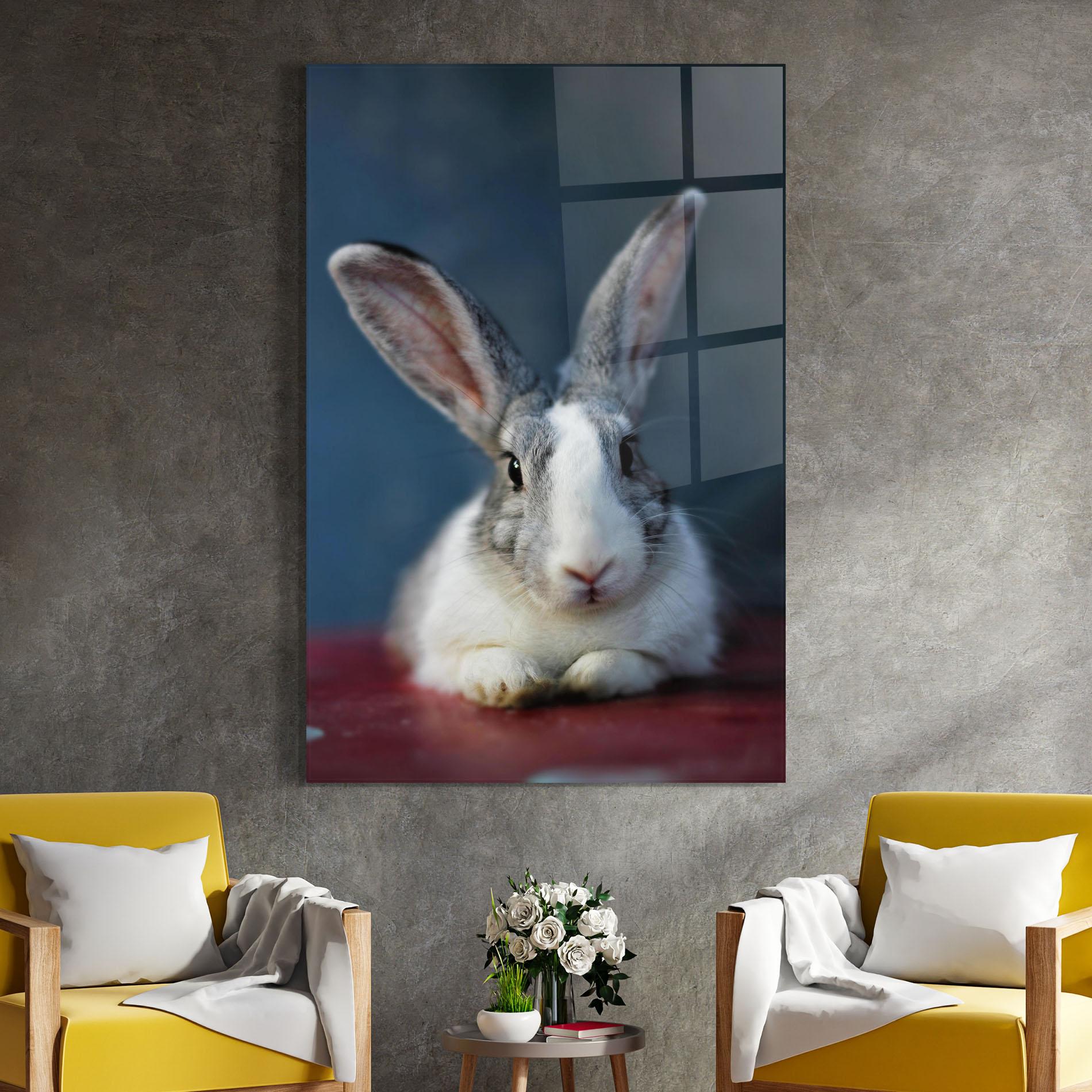 Glasbild Cute Grey Bunny mockup 4