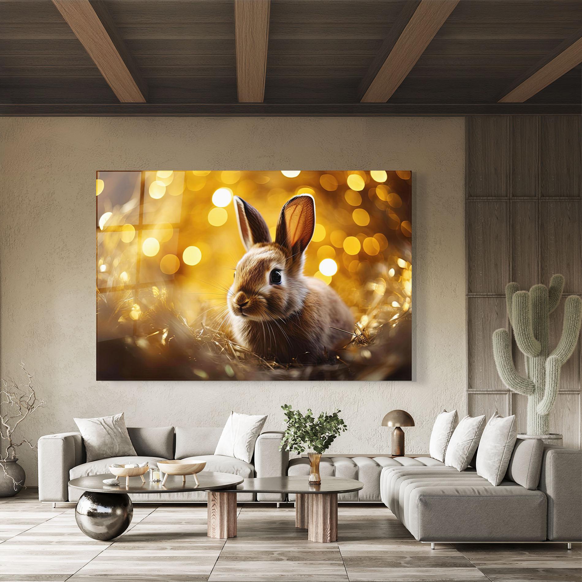 Glasbild Gold Lights Bunny mockup 8