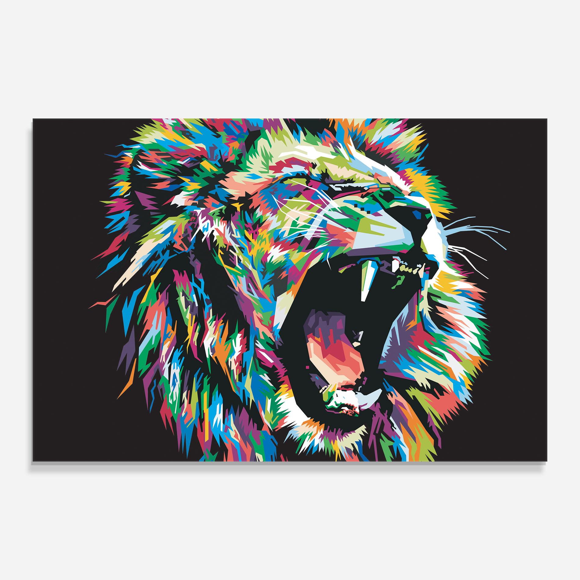 Glasbild Green Blue Lion mockup 0