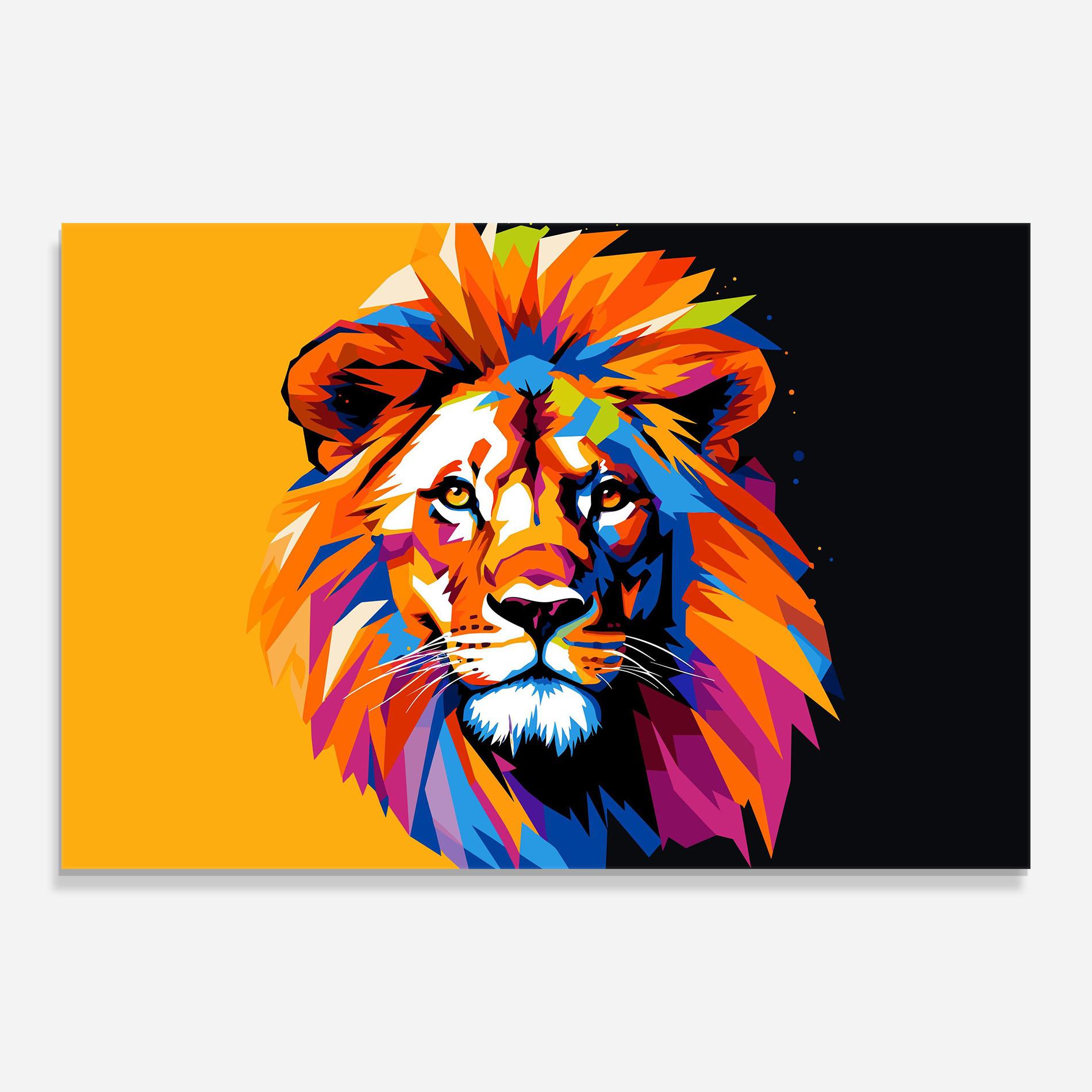 Glasbild Yellow Black Lion mockup 0