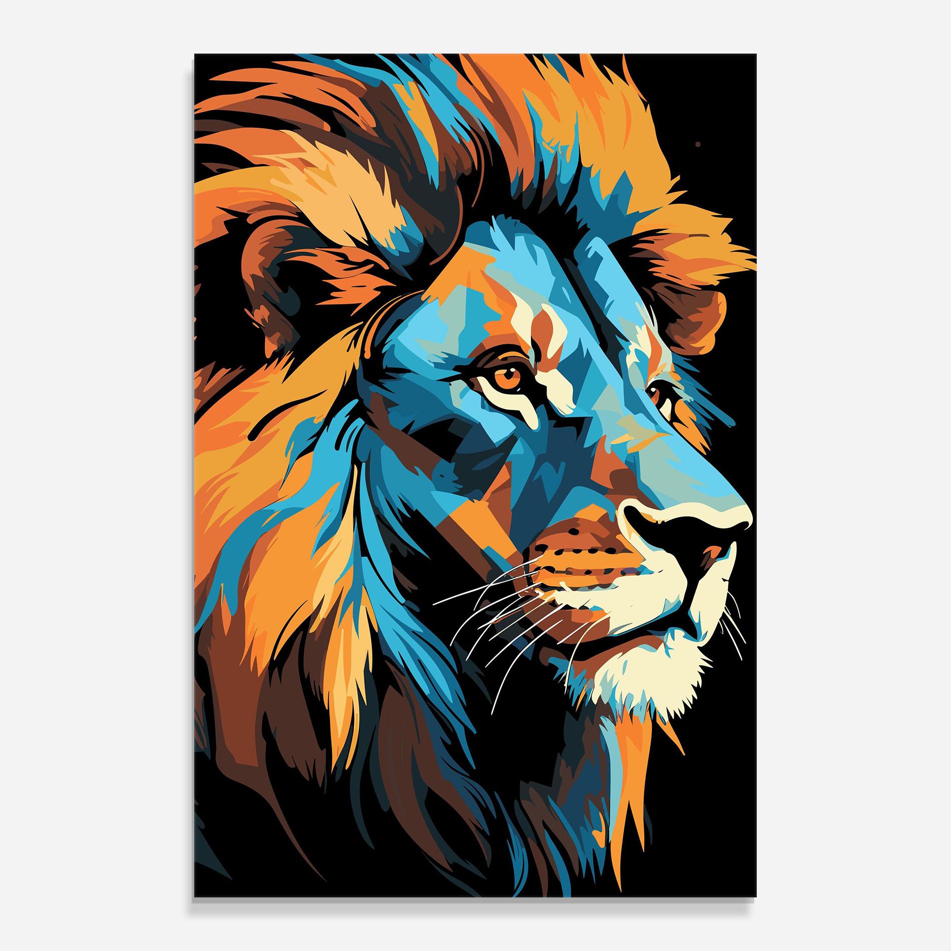 Glasbild Blue Yellow Lion mockup 0