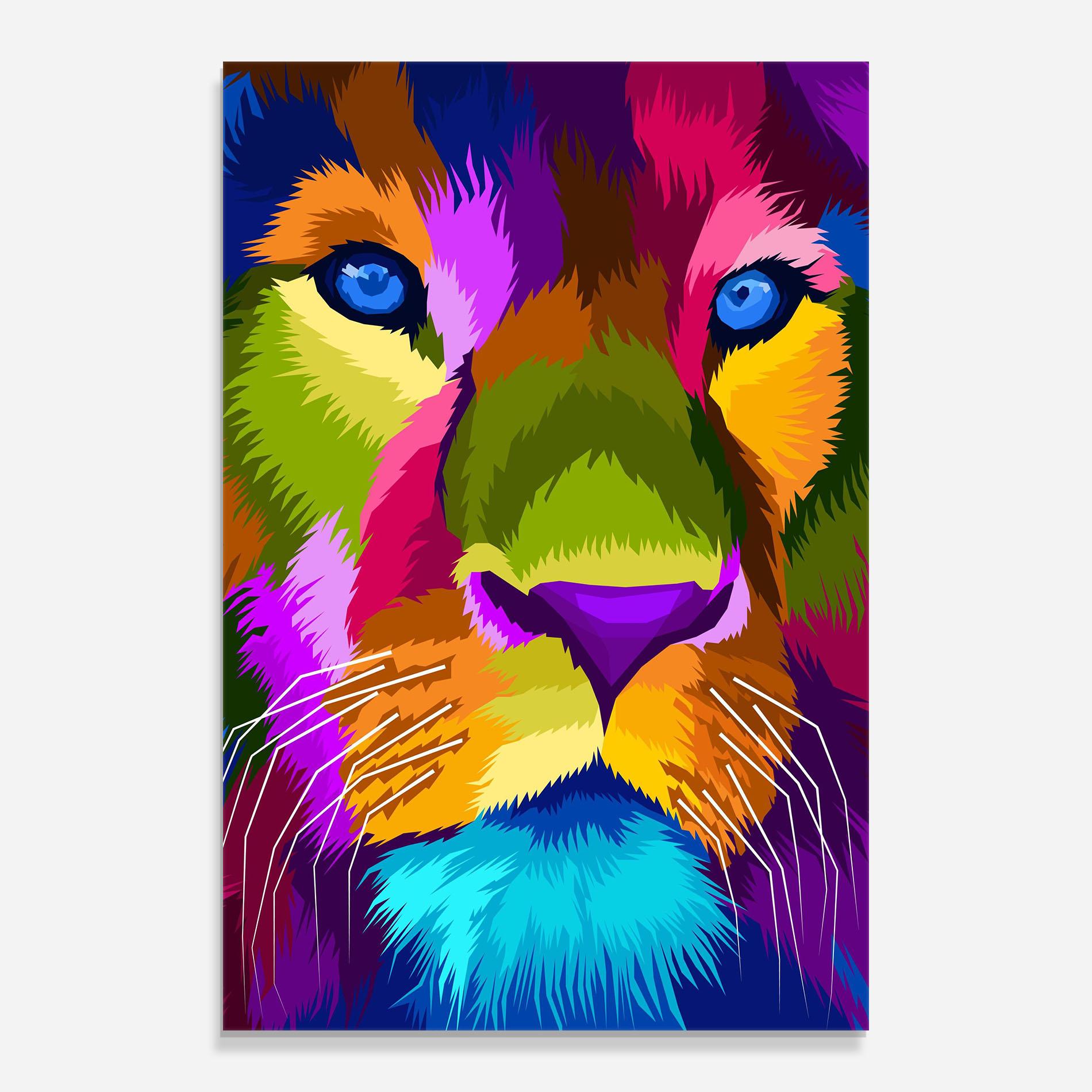 Glasbild Color Lion Close Up mockup 0