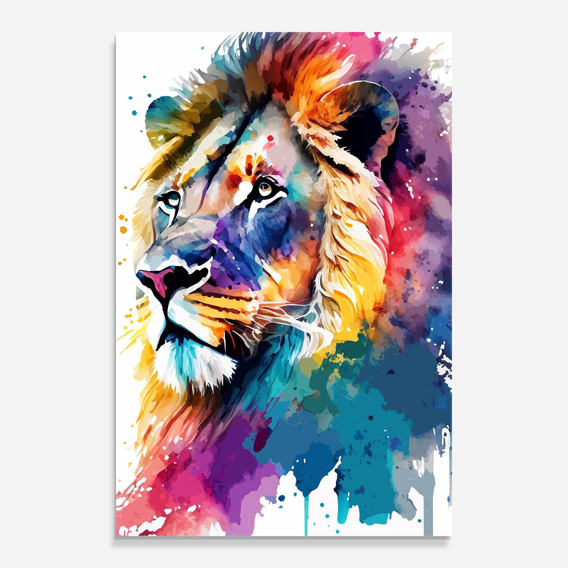 Glasbild Vibrant Color Lion mockup 0
