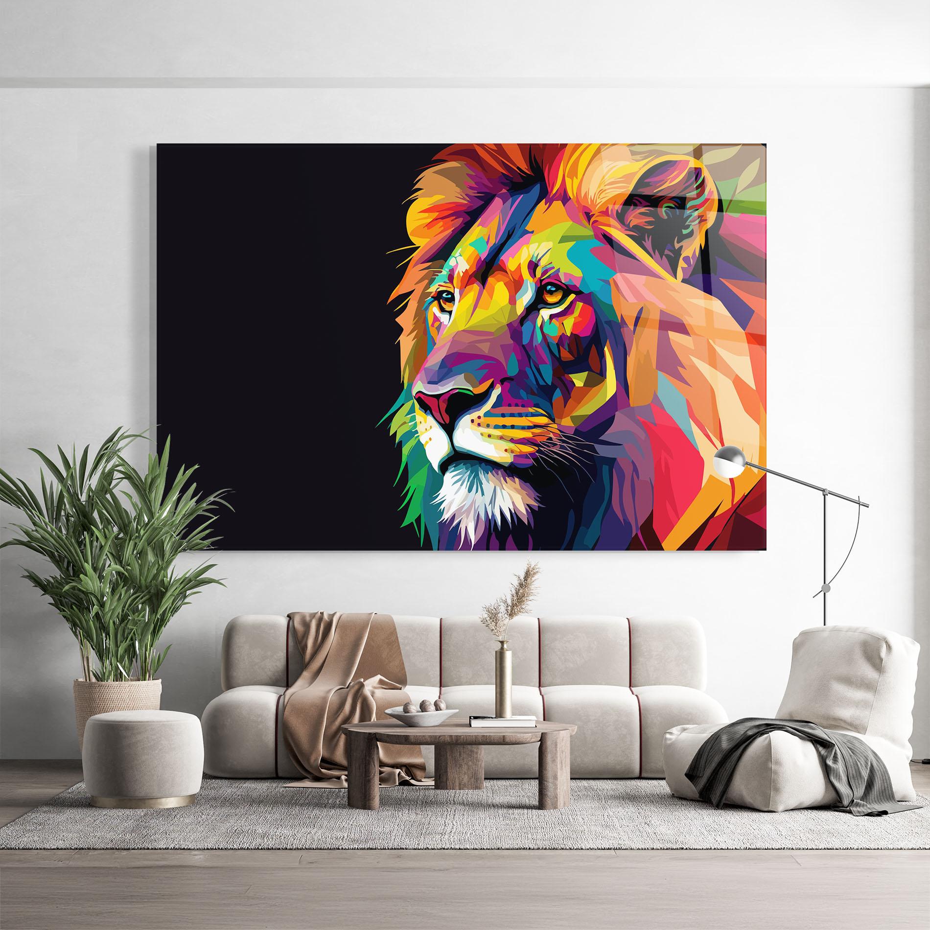 Glasbild Colorful Lion mockup 9