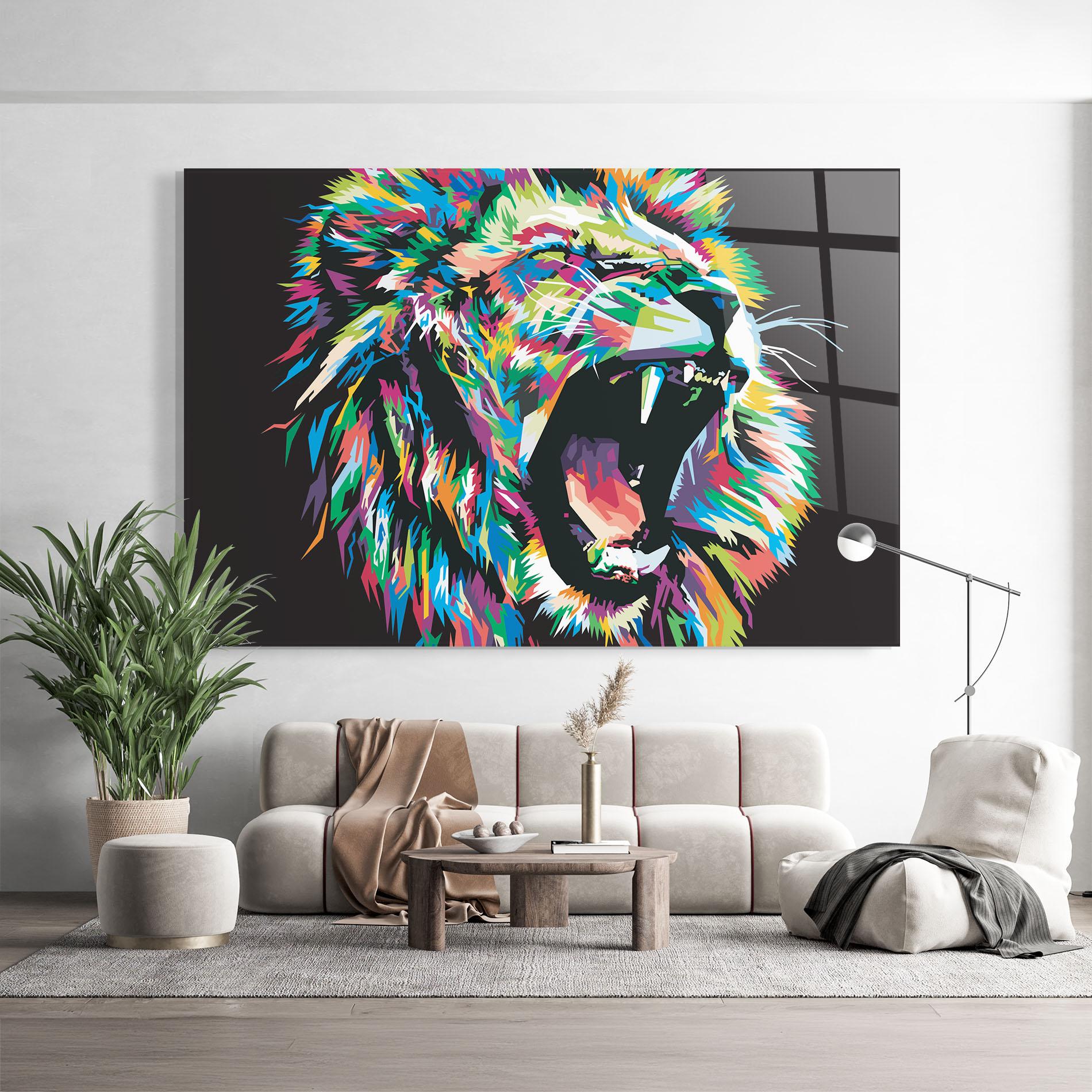 Glasbild Green Blue Lion mockup 9
