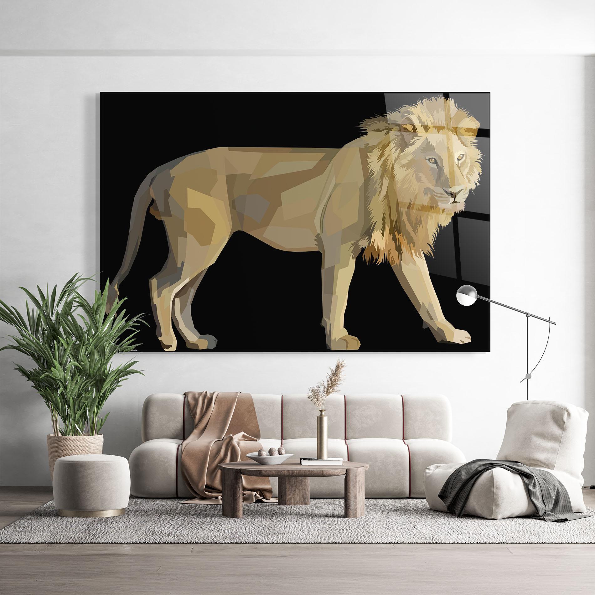 Glasbild Lion Art On Black mockup 9