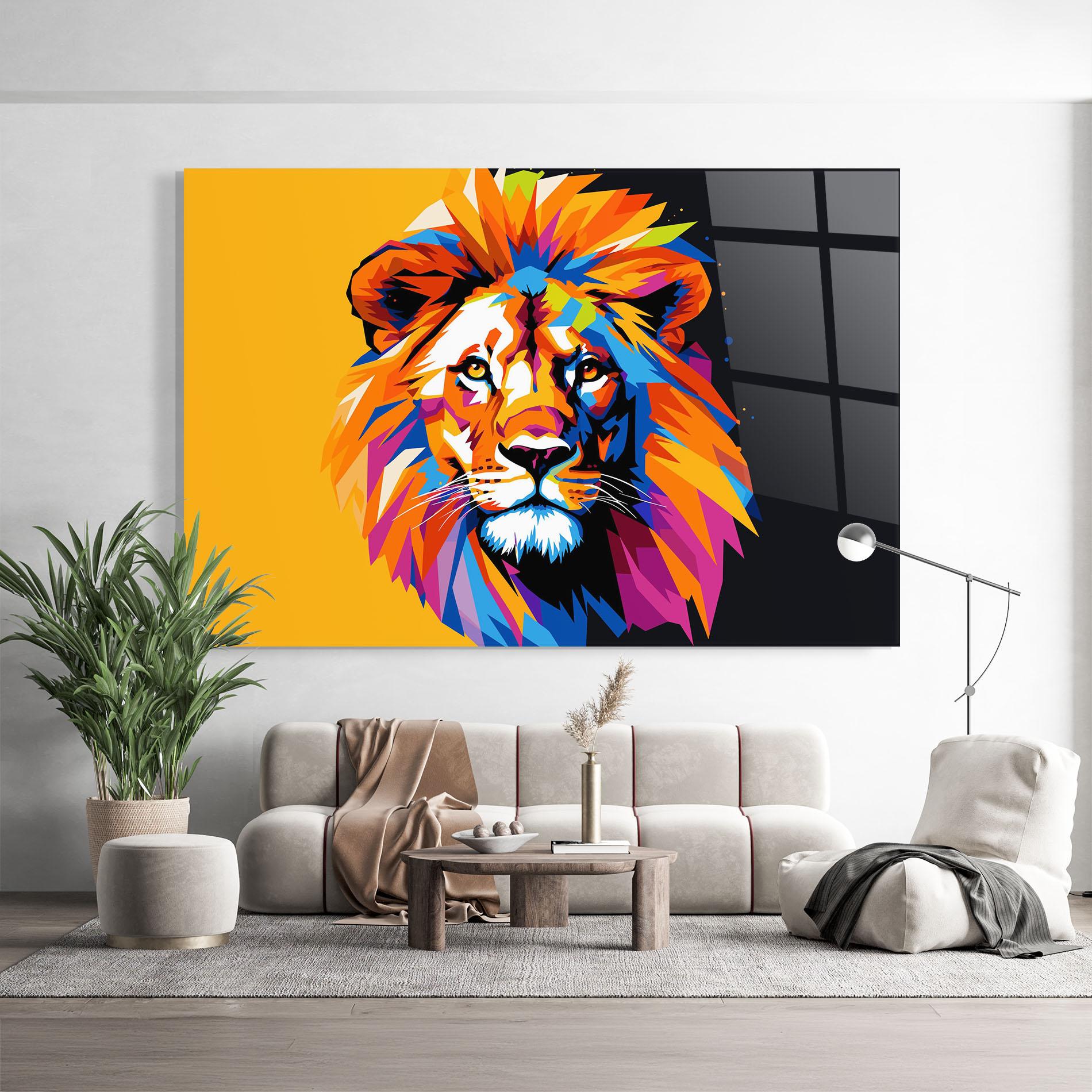 Glasbild Yellow Black Lion mockup 9