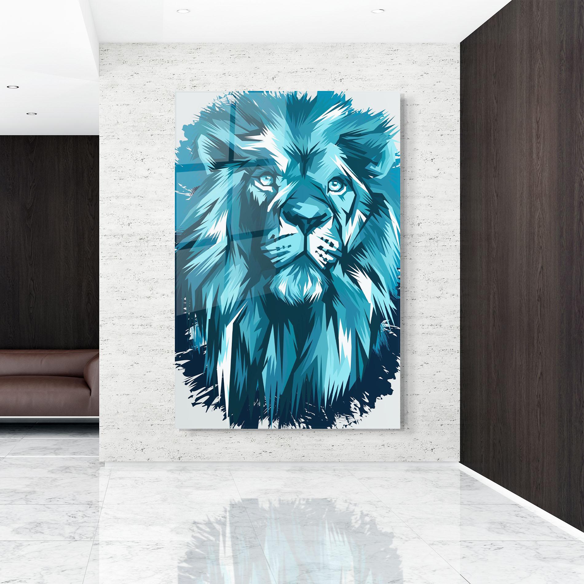 Glasbild Blue Lion Head mockup 9