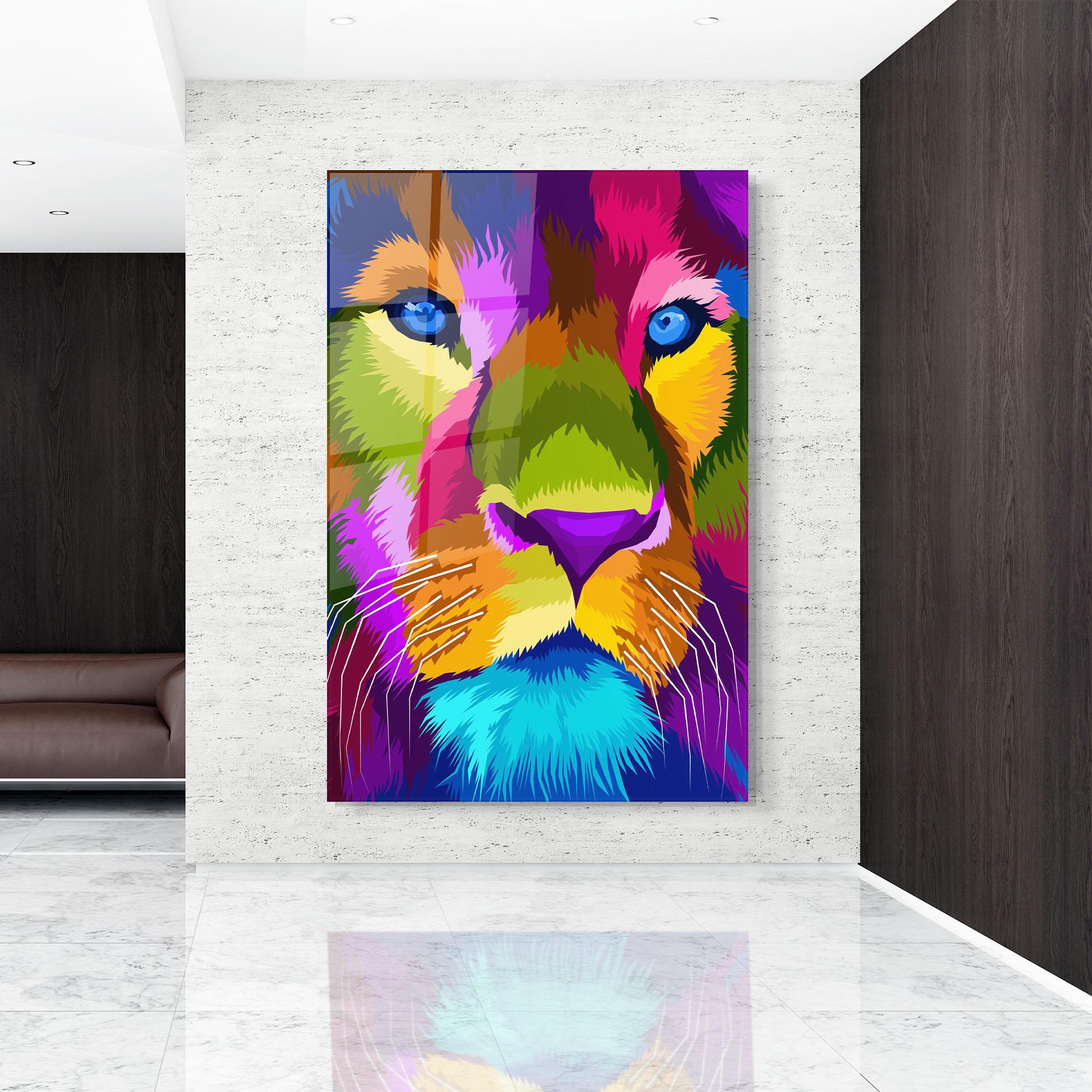 Glasbild Color Lion Close Up mockup 9