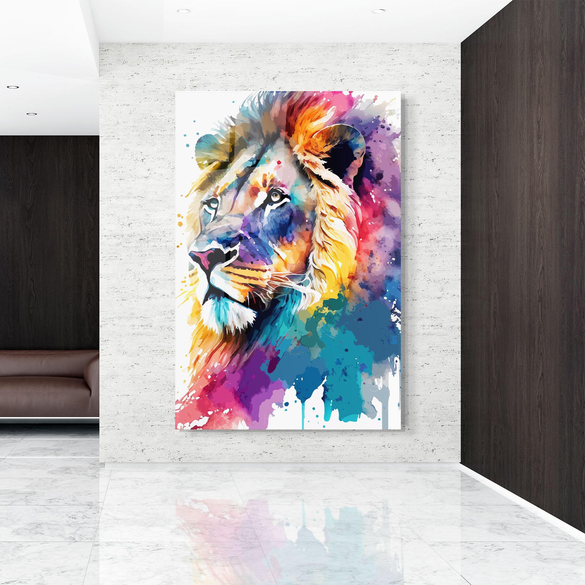 Glasbild Vibrant Color Lion mockup 9
