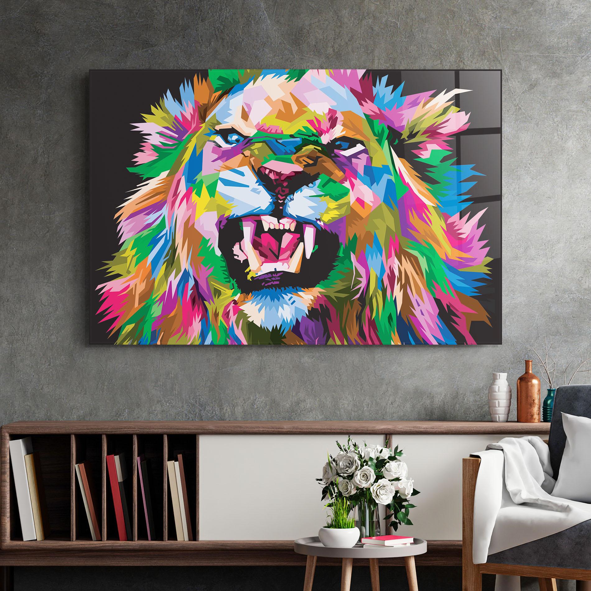 Glasbild Angry Lion Eyes mockup 2