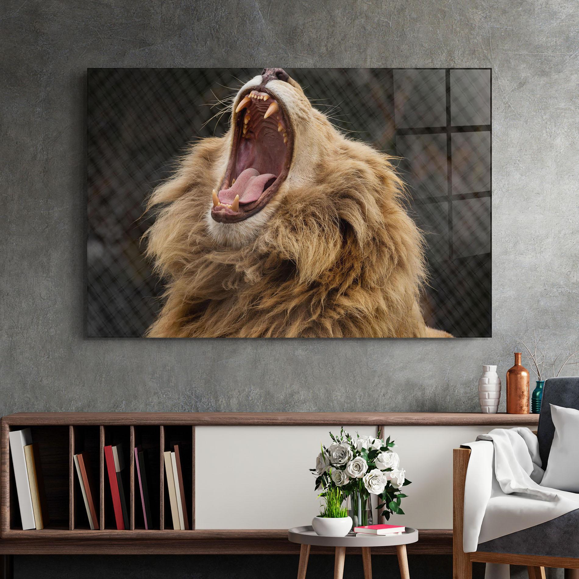 Glasbild Angry Lion mockup 2