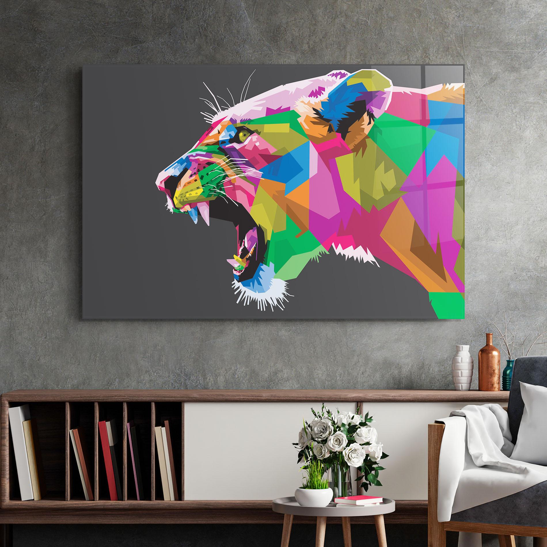 Glasbild Female Lion Head mockup 2