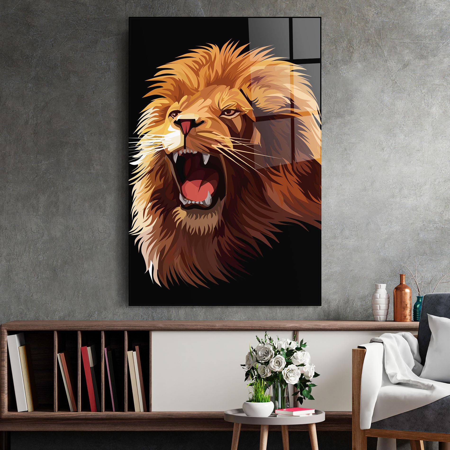 Glasbild Angry Lion Head mockup 2