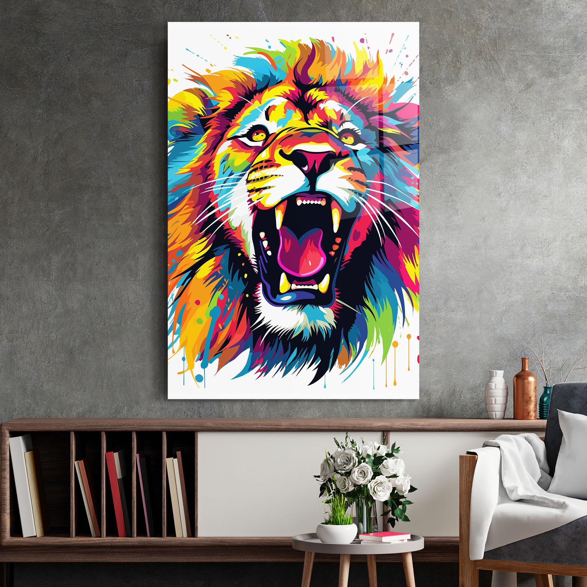 Glasbild Angry Lion Mix mockup 2