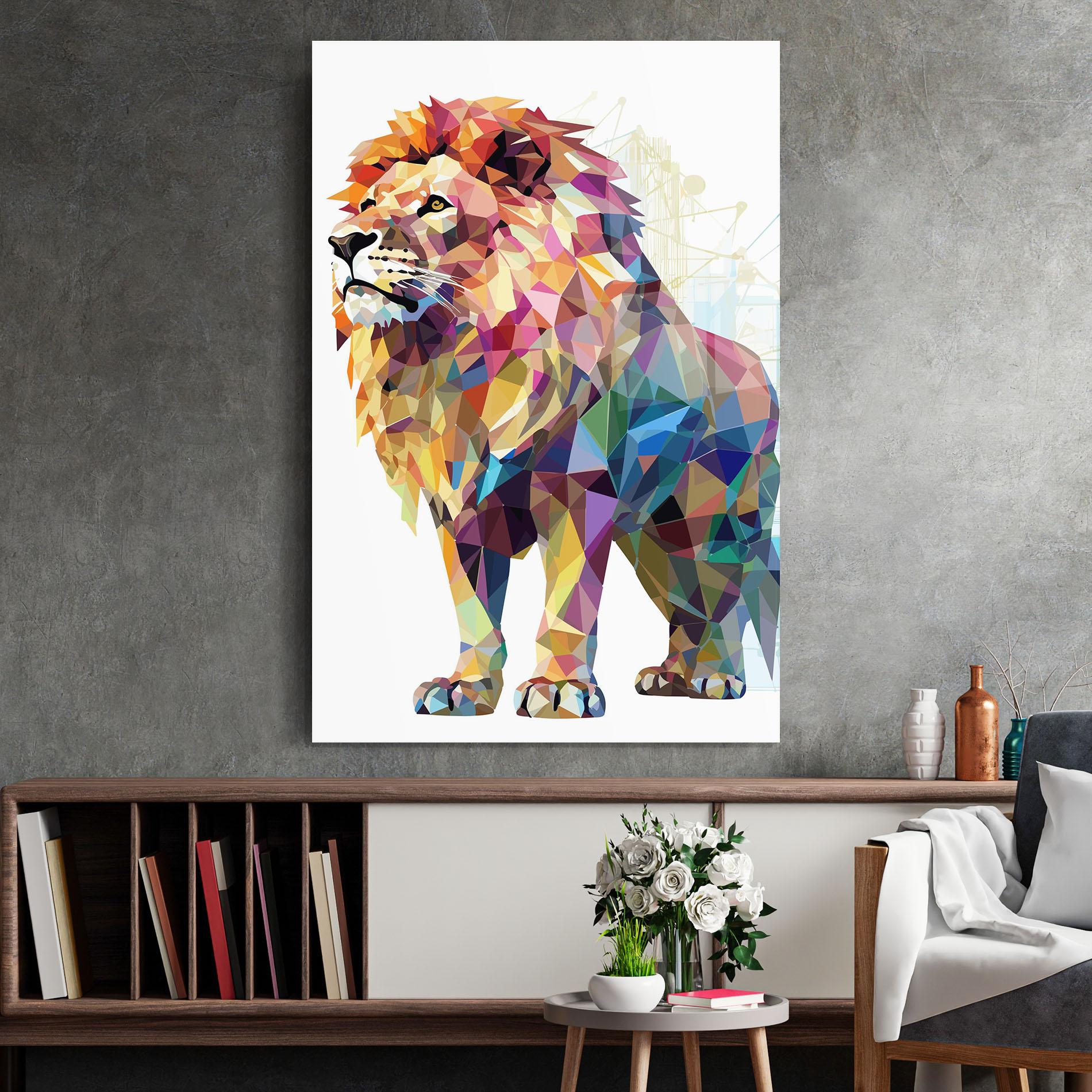 Glasbild Artistic Lion mockup 2