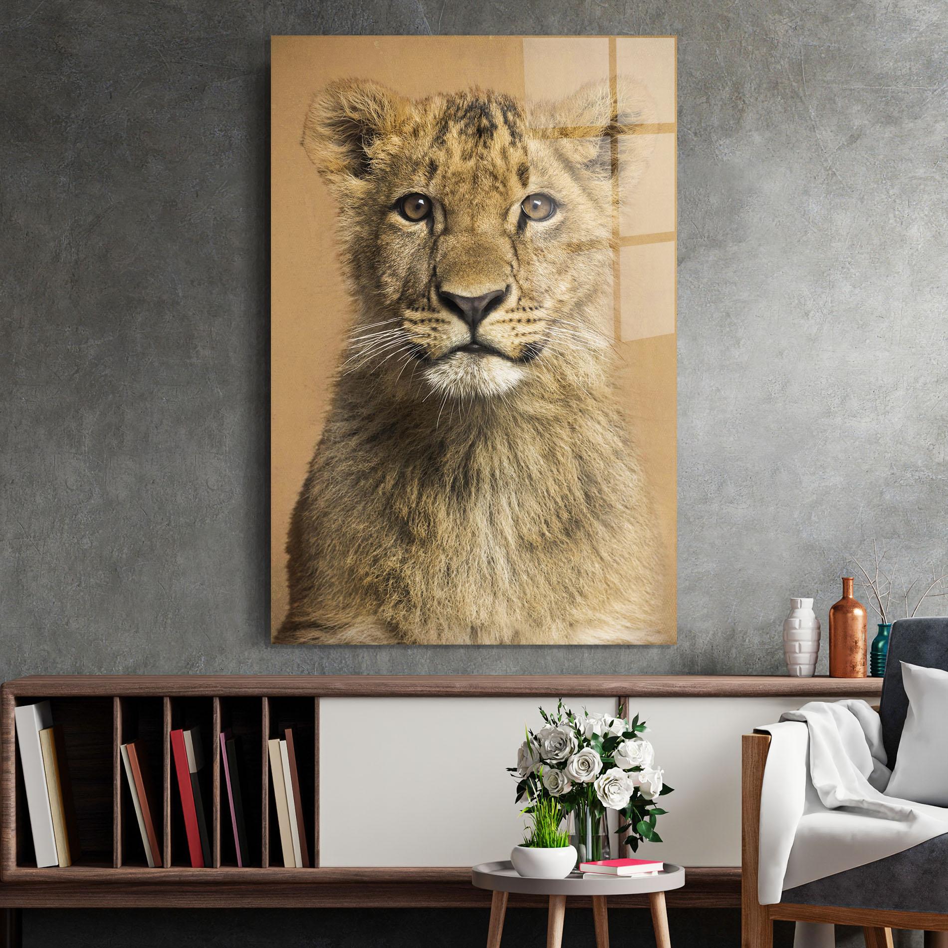 Glasbild Baby Lion mockup 2
