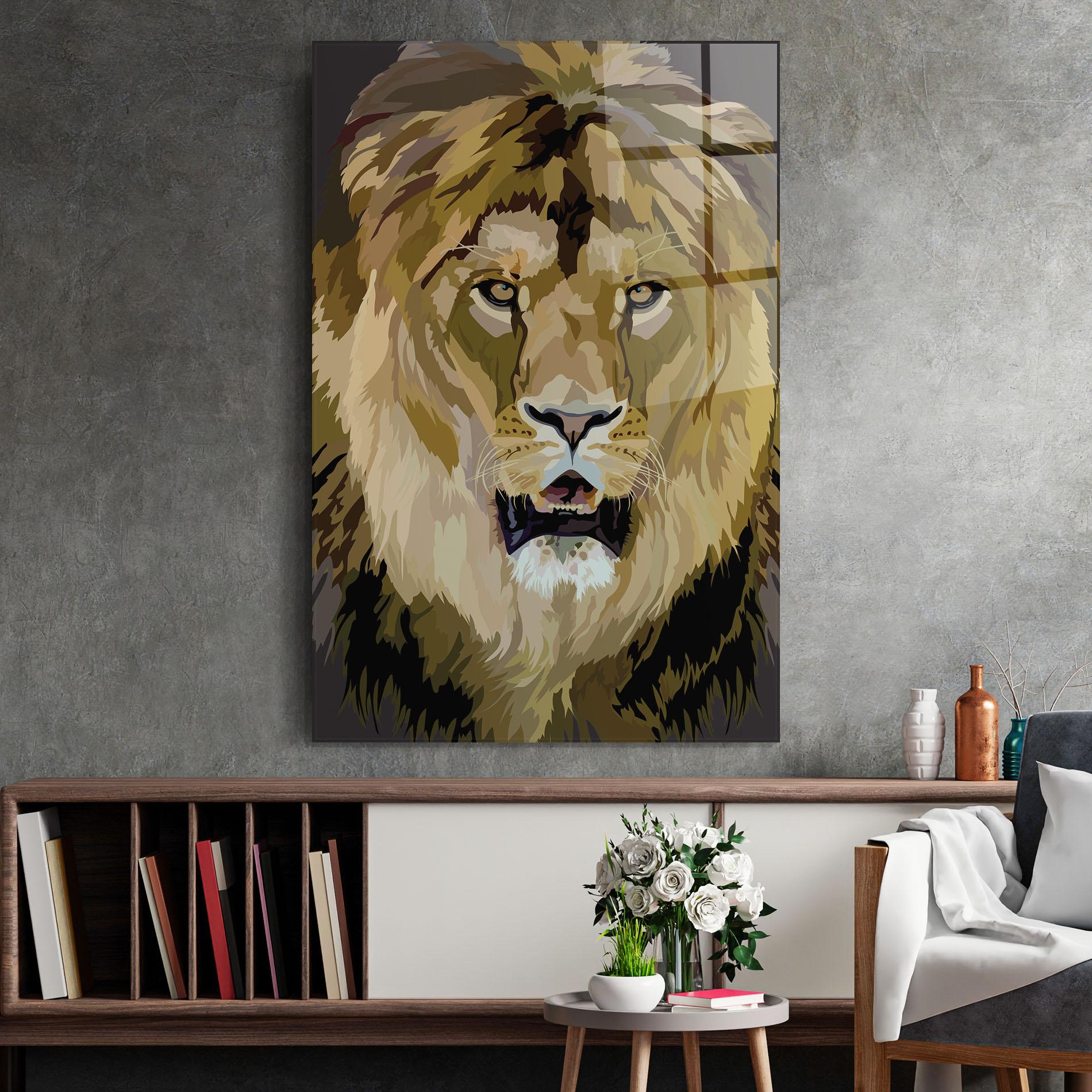 Glasbild Beautiful Lion Art mockup 2