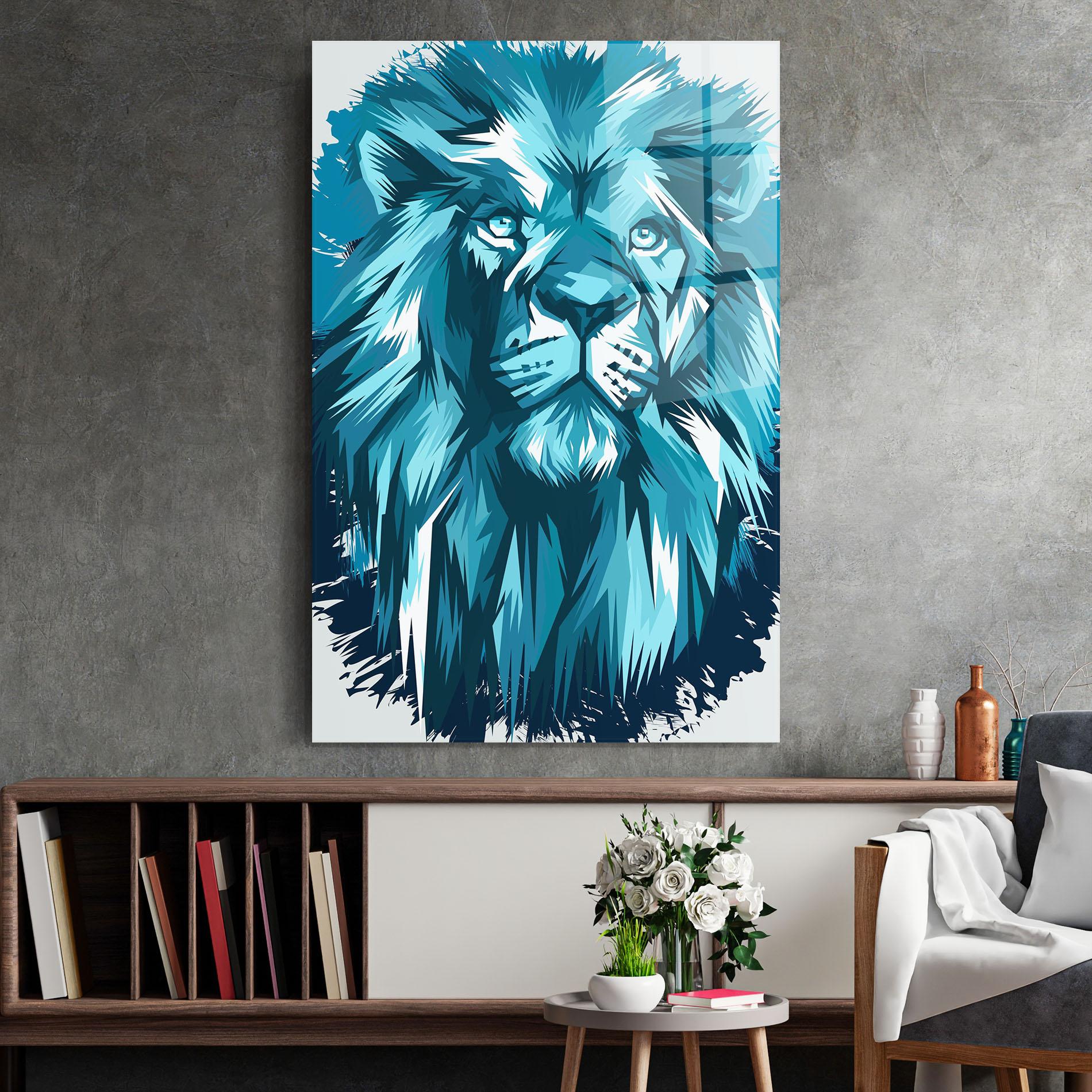 Glasbild Blue Lion Head mockup 2